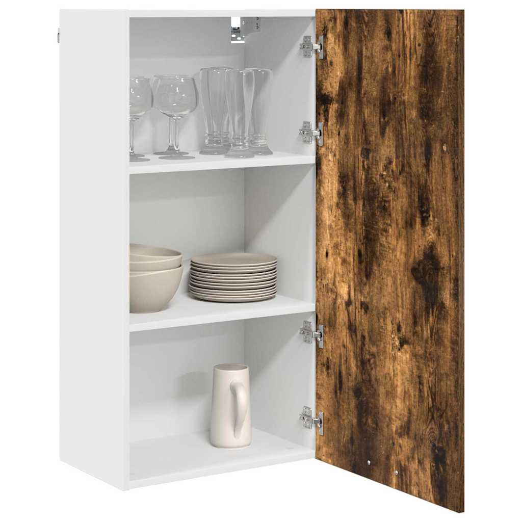 Hanging Cabinet with Door Smoked Oak and White 50 x 31 x 100 cm