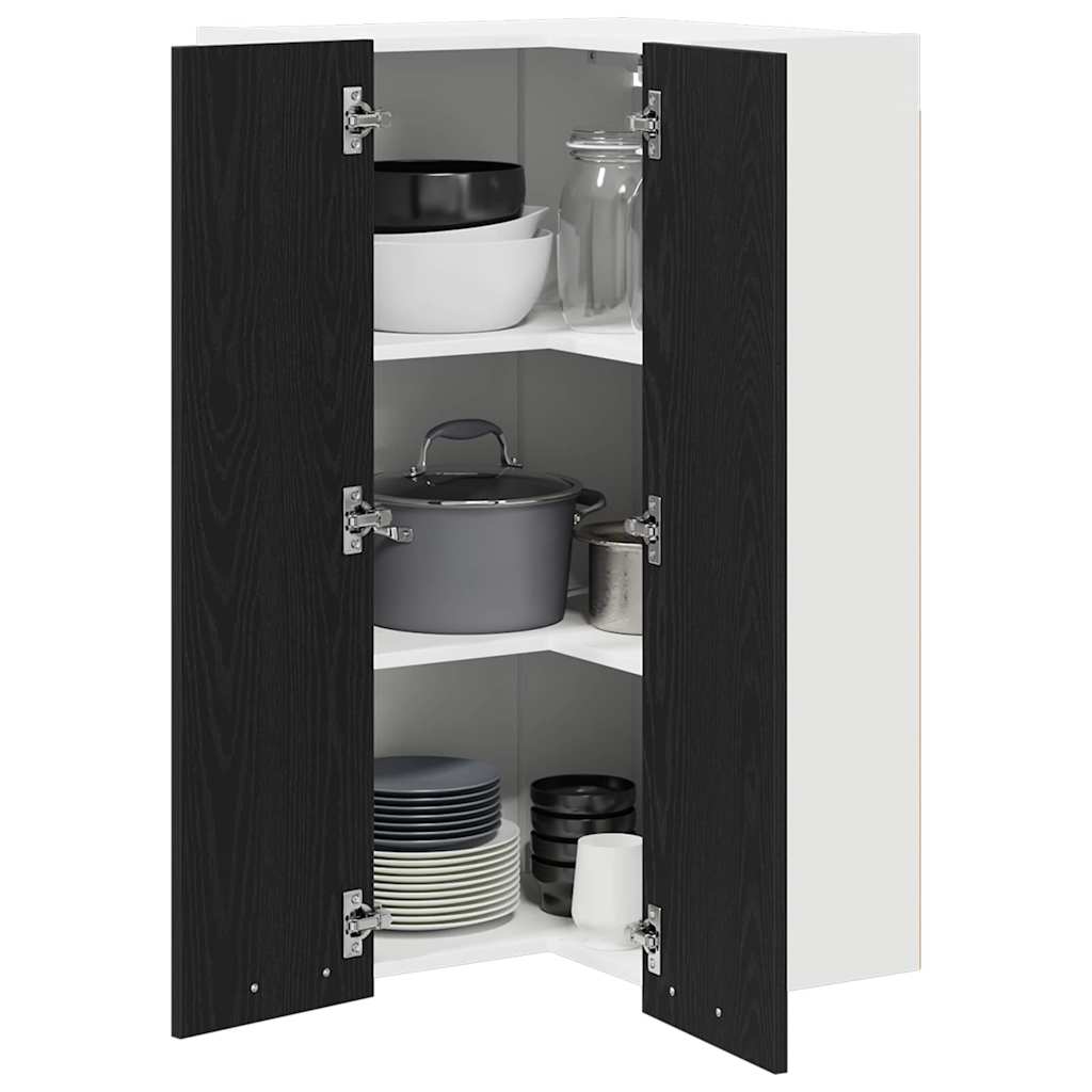 Hanging Cabinet with Door Black Oak and White 57 x 57 x 100 cm
