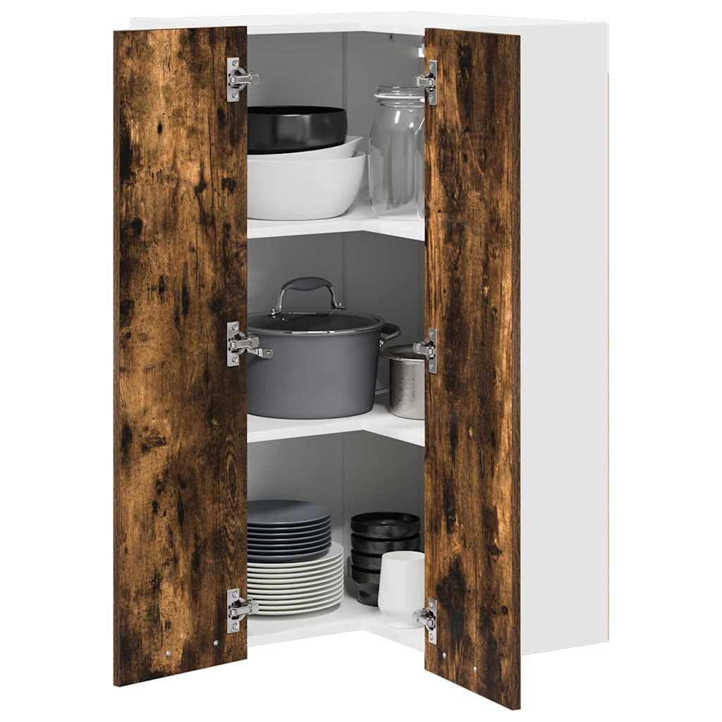 Hanging Cabinet Smoked Oak and White 57 x 57 x 100 cm