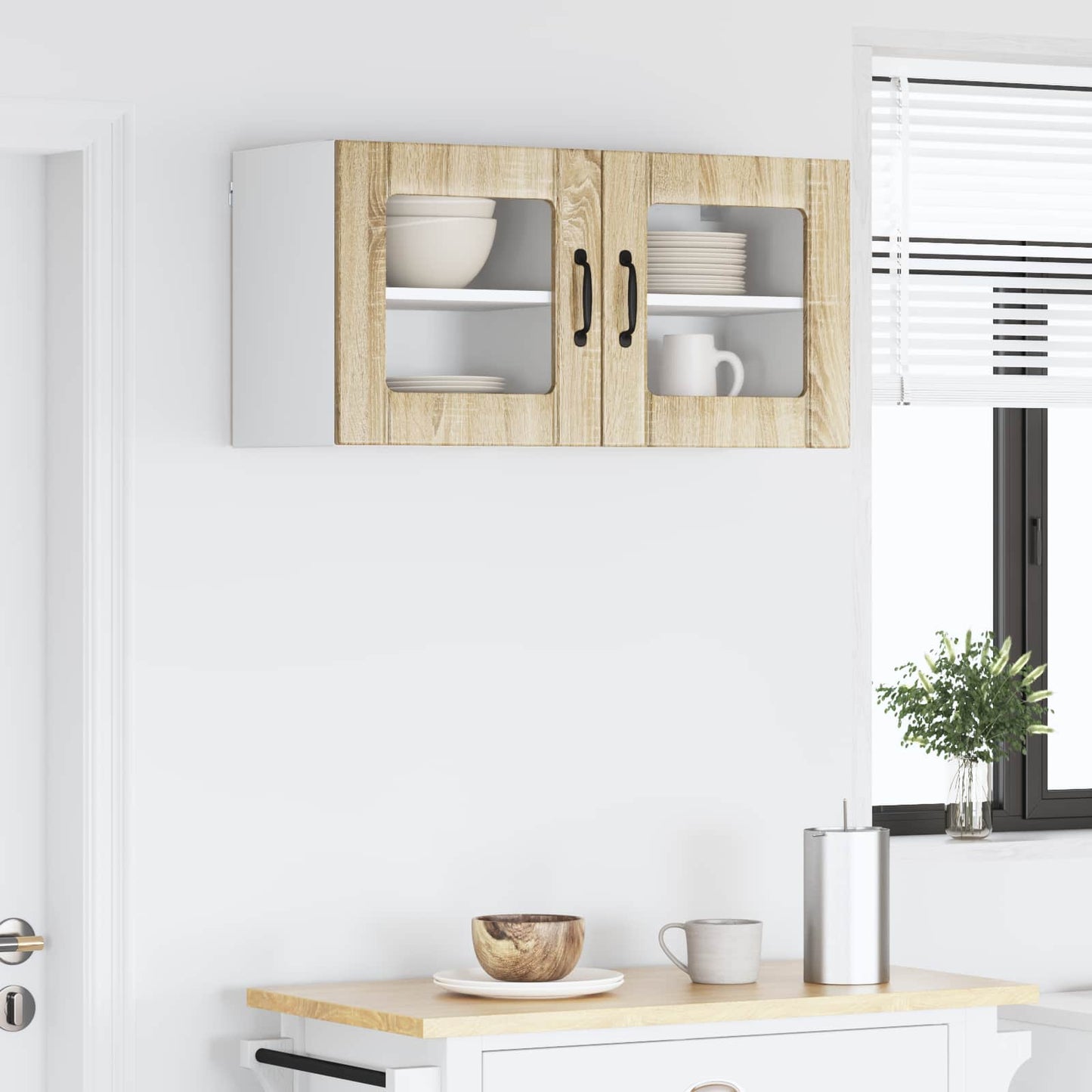 Wall Glass Cabinet LUCCA 2 pcs Sonoma Oak Engineered Wood