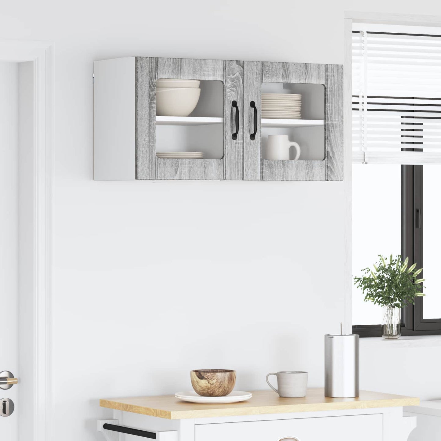 Wall Glass Cabinet LUCCA 2 pcs Grey Sonoma 40 x 31 x 40 cm