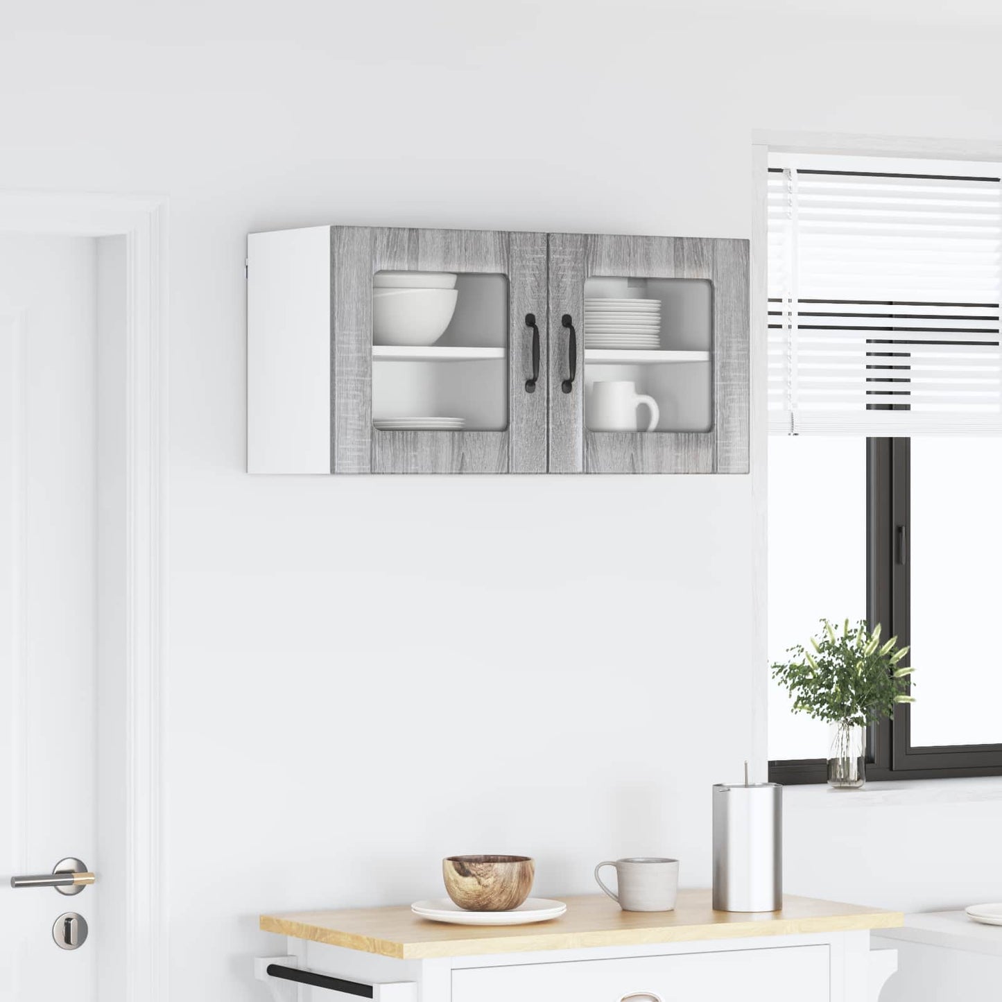 Wall Glass Cabinet LUCCA 2 pcs Grey Sonoma Engineered Wood