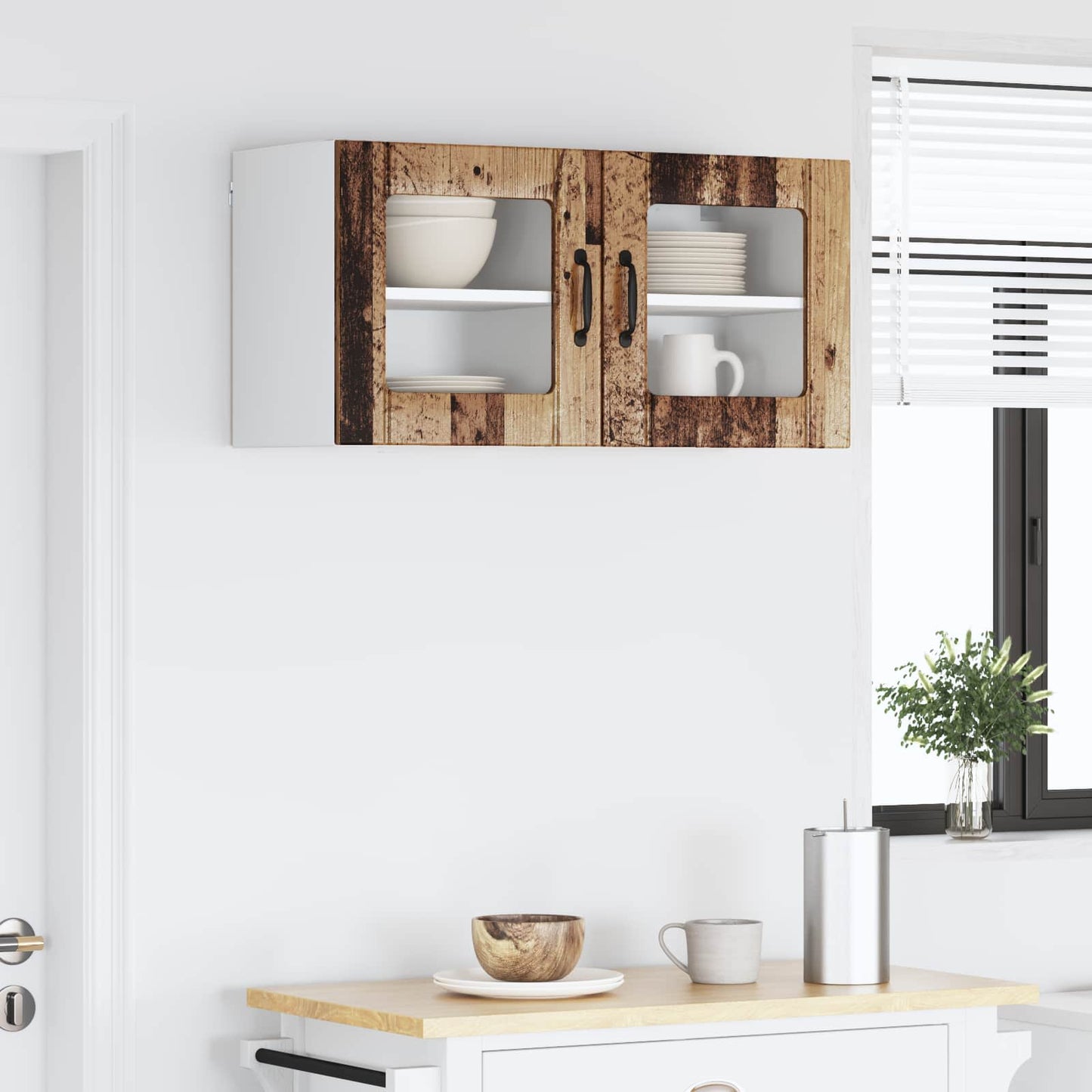 Wall Glass Cabinet LUCCA 2 pcs Old Wood 40 x 31 x 40 cm