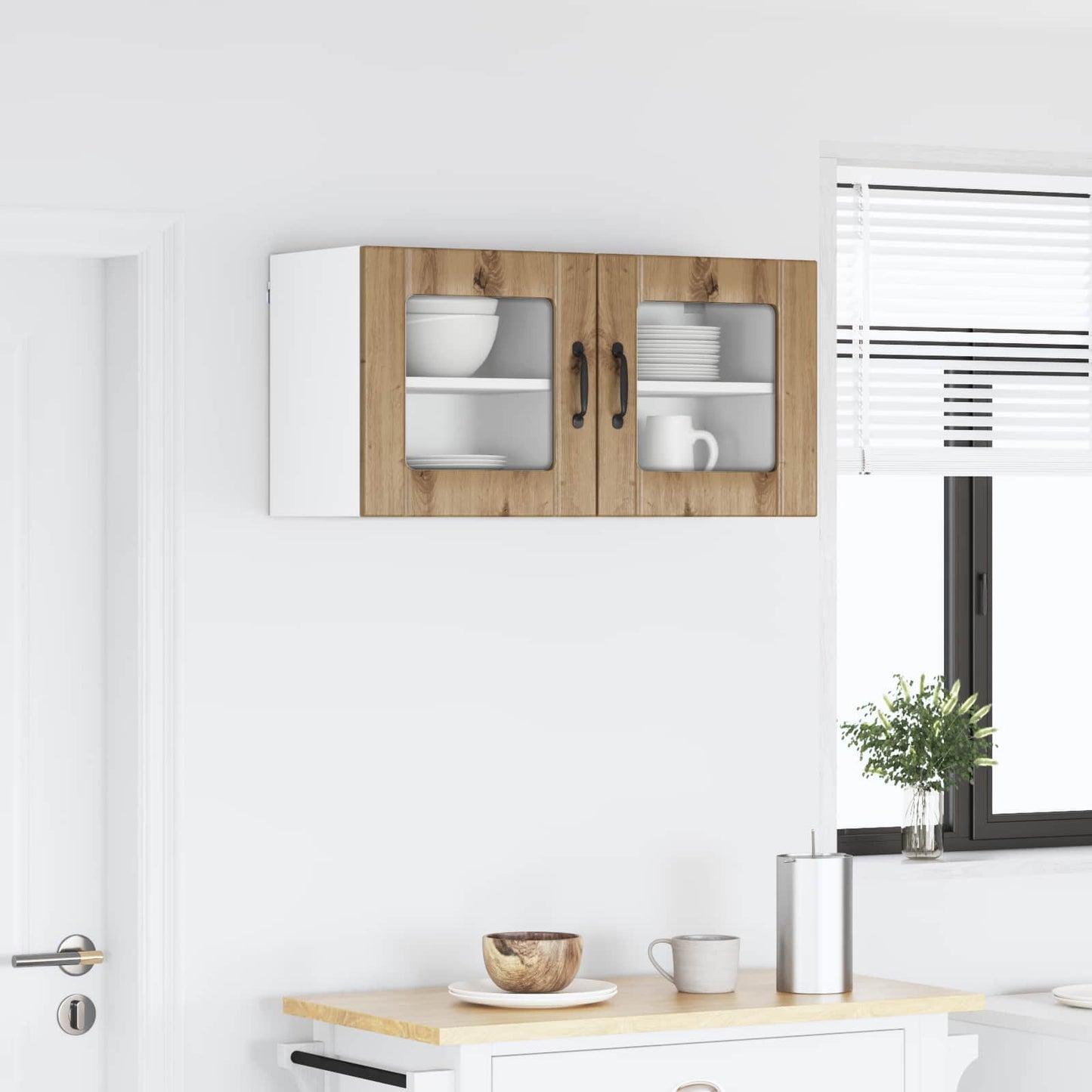 Wall Glass Cabinet LUCCA 2 pcs Artisan Oak Engineered Wood