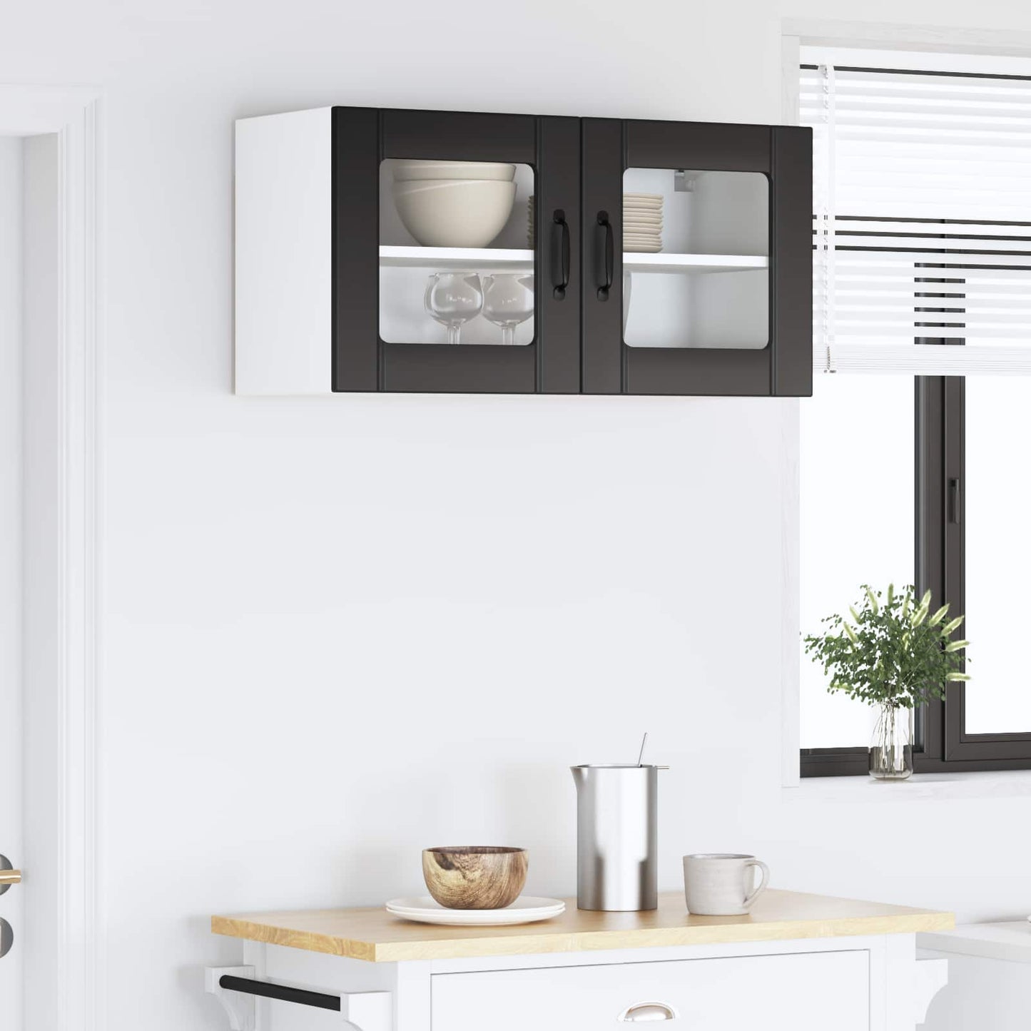 Wall Glass Cabinet LUCCA Black 80 x 31 x 40 cm Engineered Wood