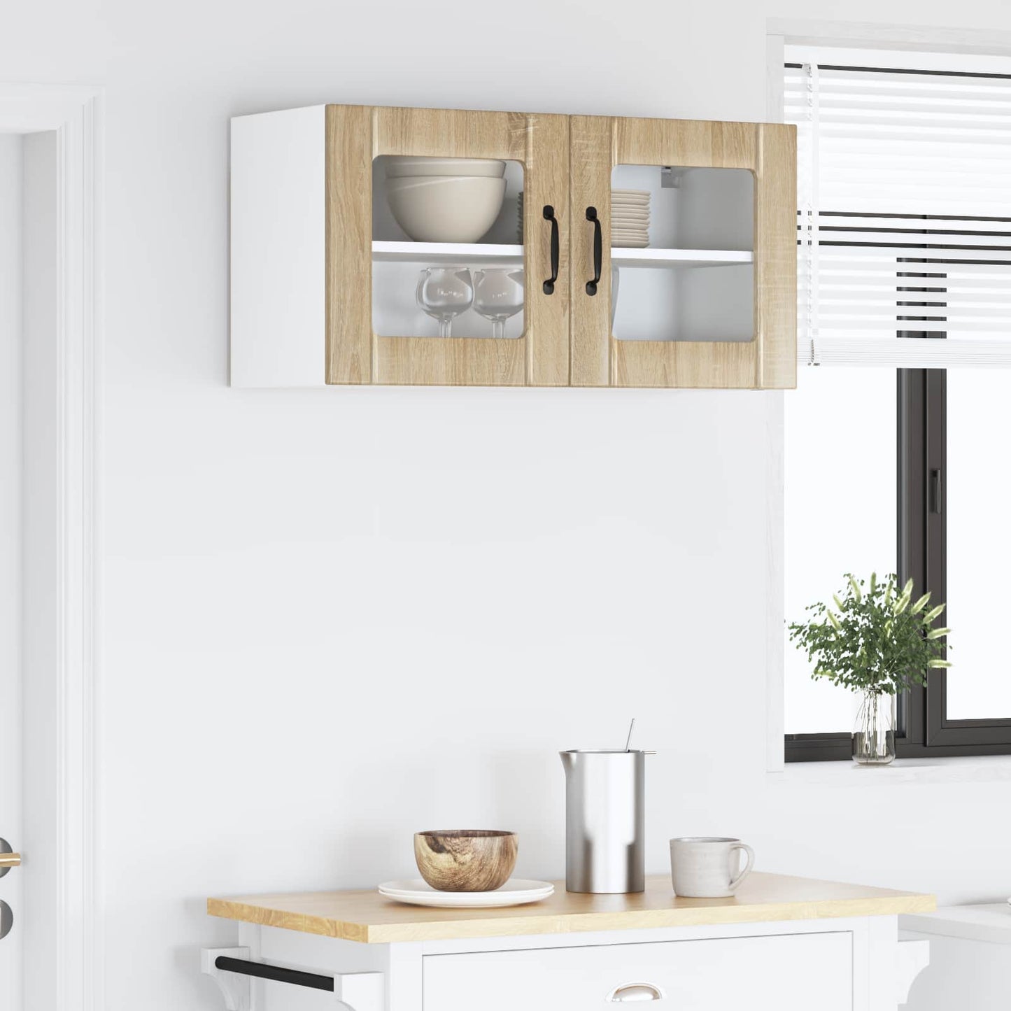 Wall Glass Cabinet LUCCA Sonoma Oak 80 x 31 x 40 cm