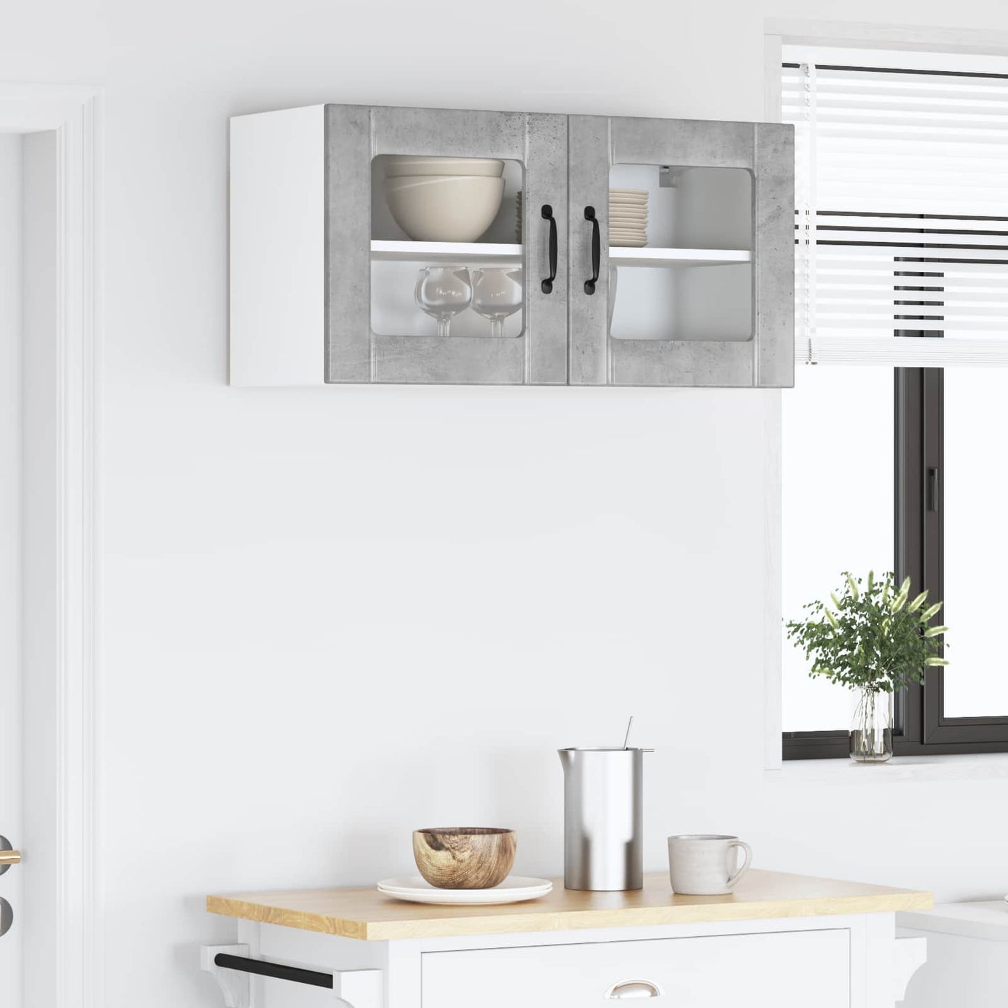 Wall Glass Cabinet LUCCA Concrete Grey 80 x 31 x 40 cm