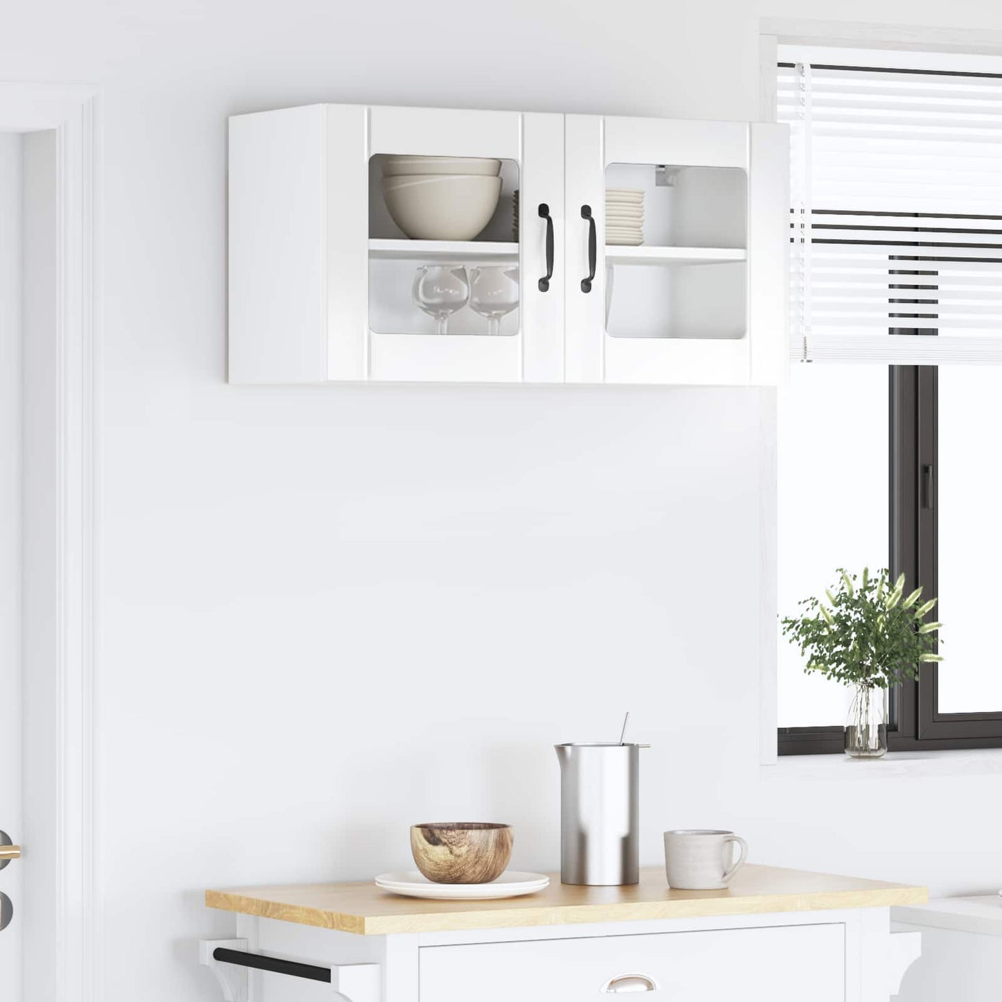 Wall Glass Cabinet LUCCA High Gloss White 80 x 31 x 40 cm