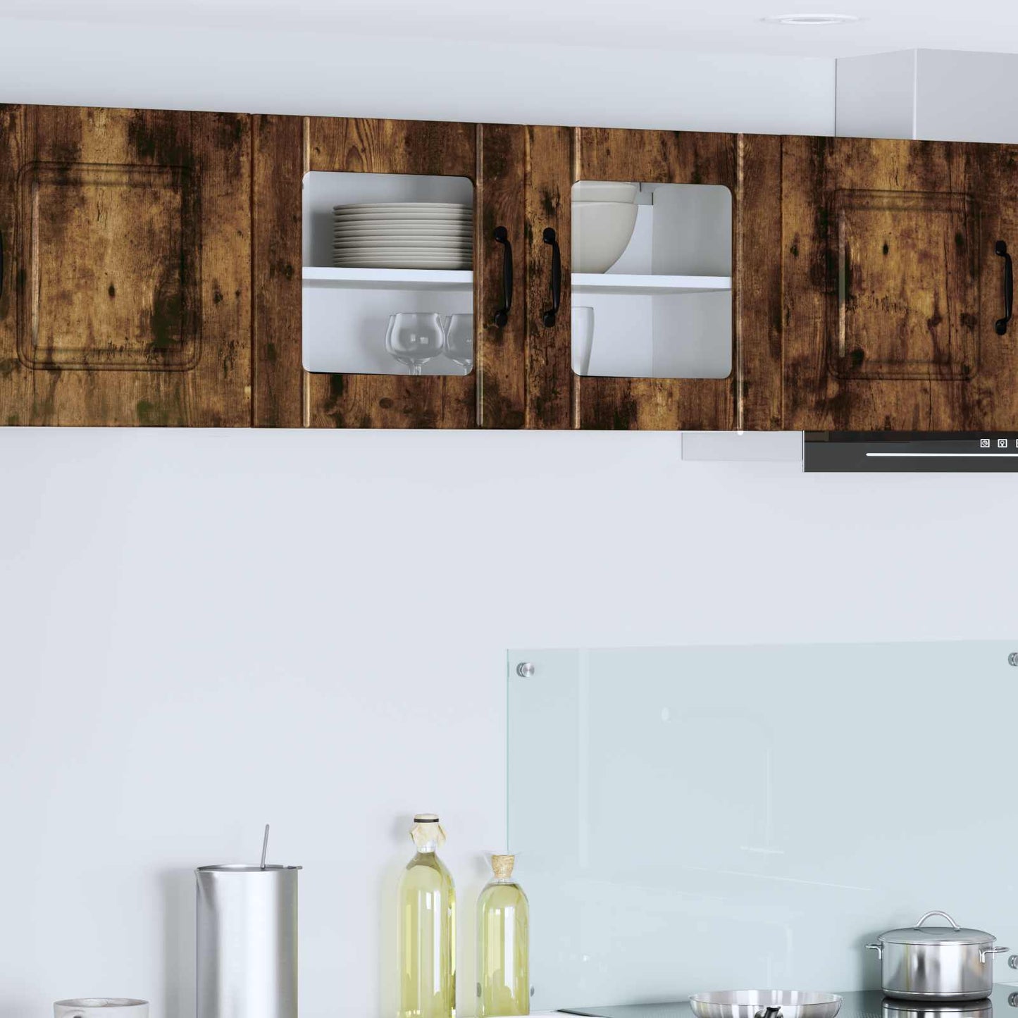 Wall Glass Cabinet LUCCA Smoked Oak 80 x 31 x 40 cm