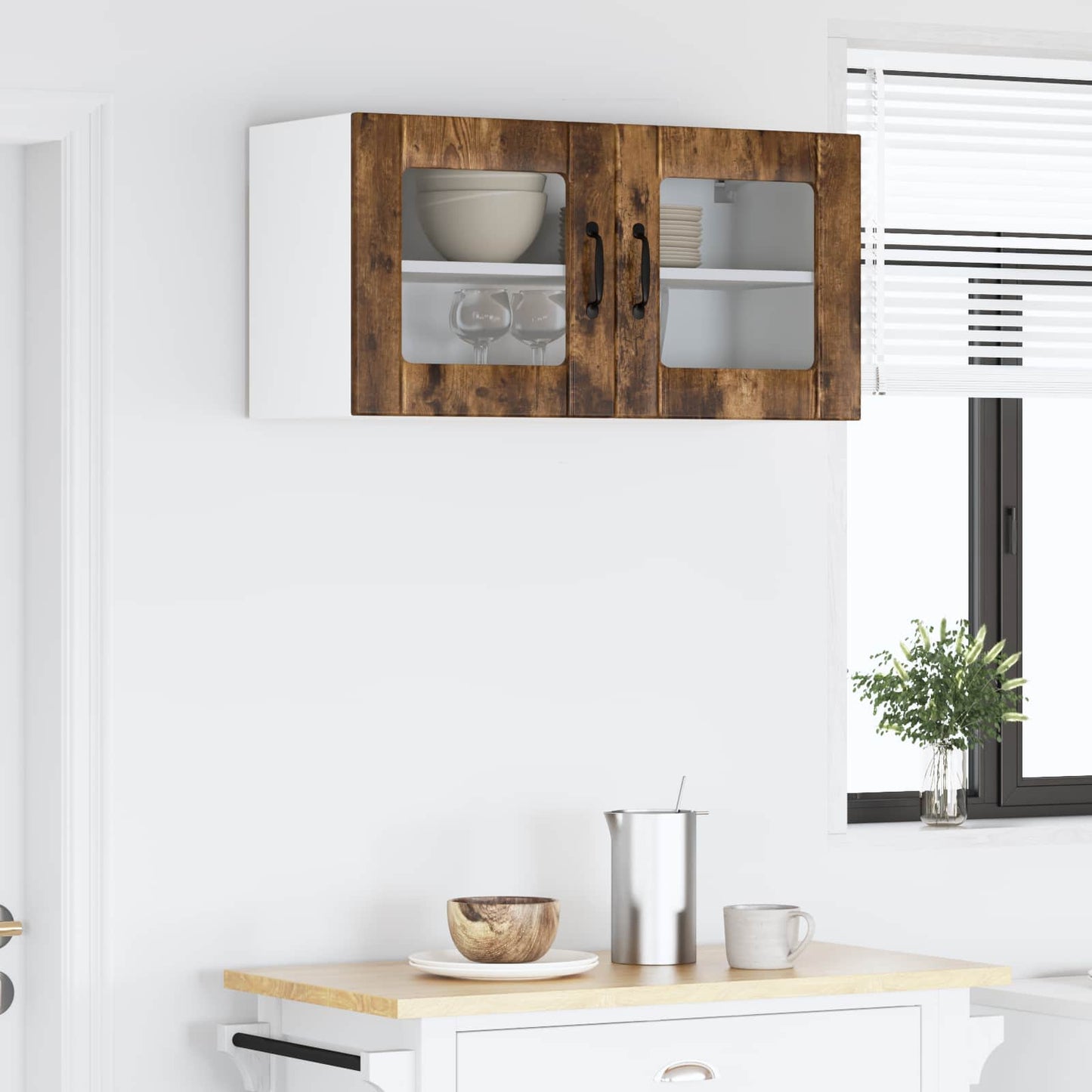 Wall Glass Cabinet LUCCA Smoked Oak 80 x 31 x 40 cm