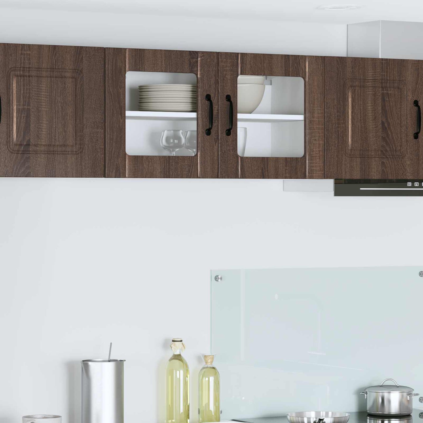 Wall Glass Cabinet LUCCA Brown Oak 80 x 31 x 40 cm