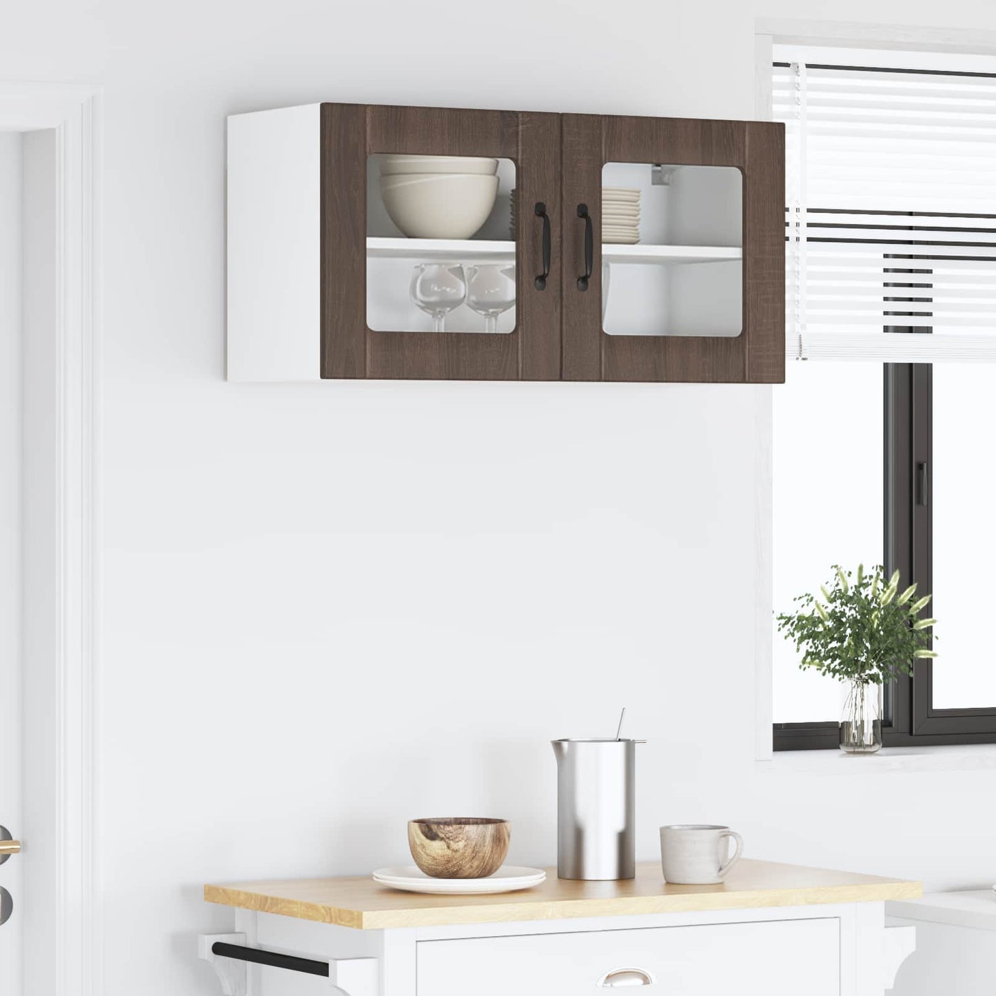 Wall Glass Cabinet LUCCA Brown Oak 80 x 31 x 40 cm