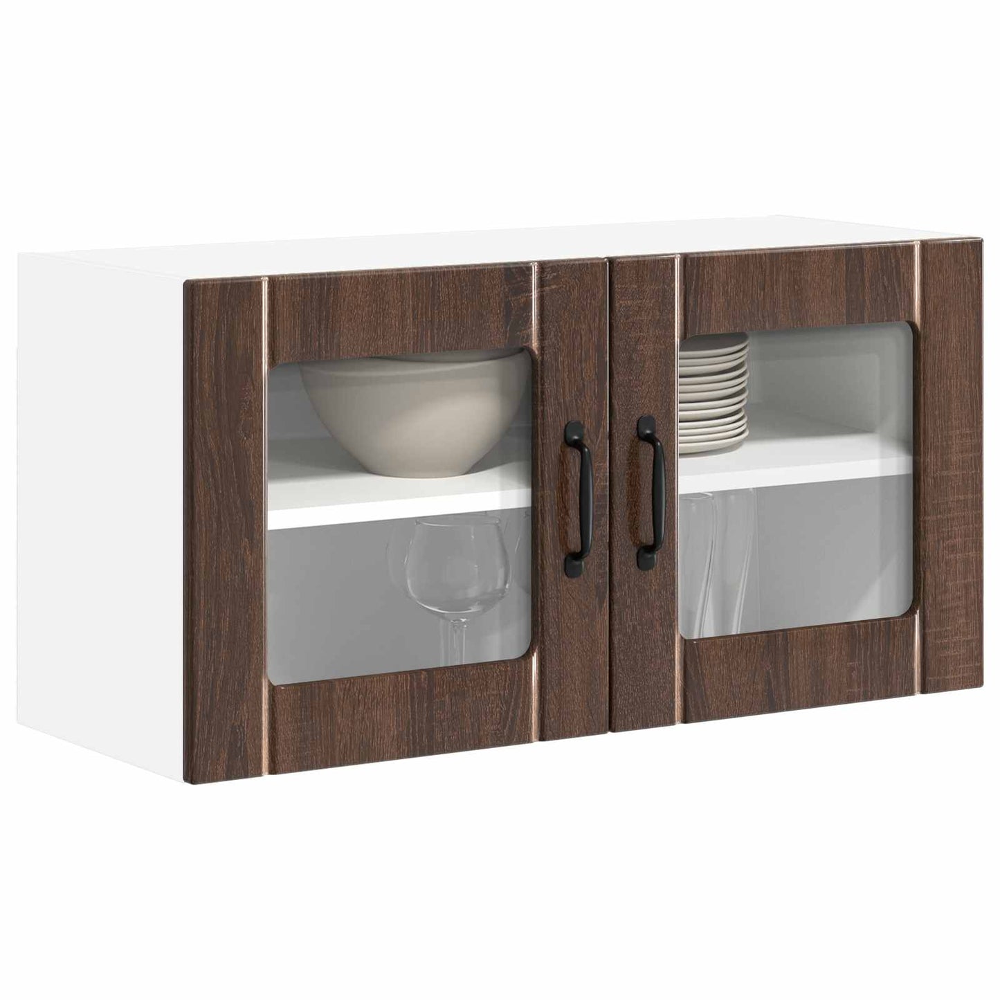 Wall Glass Cabinet LUCCA Brown Oak 80 x 31 x 40 cm
