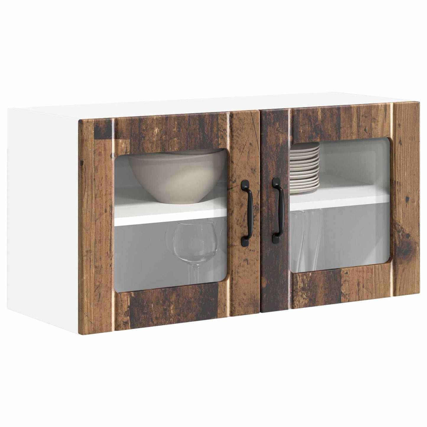 Wall Glass Cabinet LUCCA Old Wood 80 x 31 x 40 cm