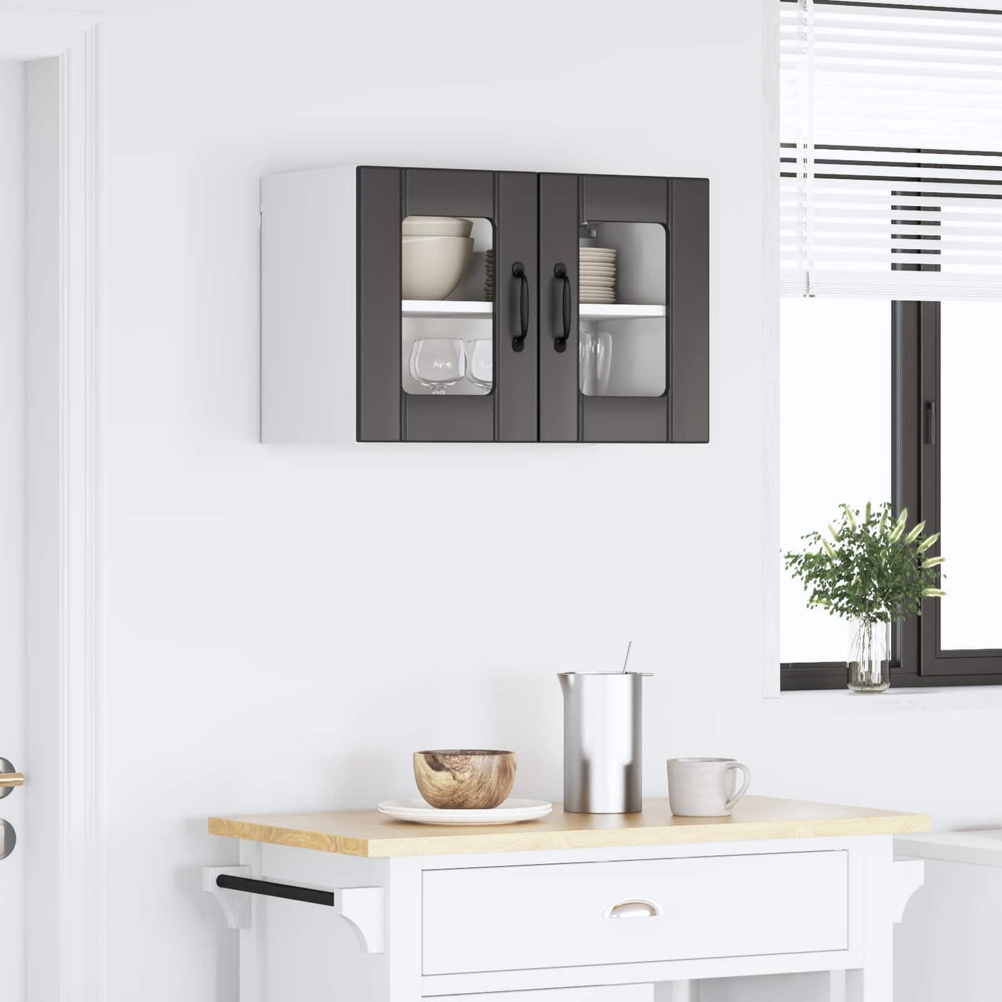 Wall Glass Cabinet LUCCA Black 60 x 31 x 40 cm Engineered Wood