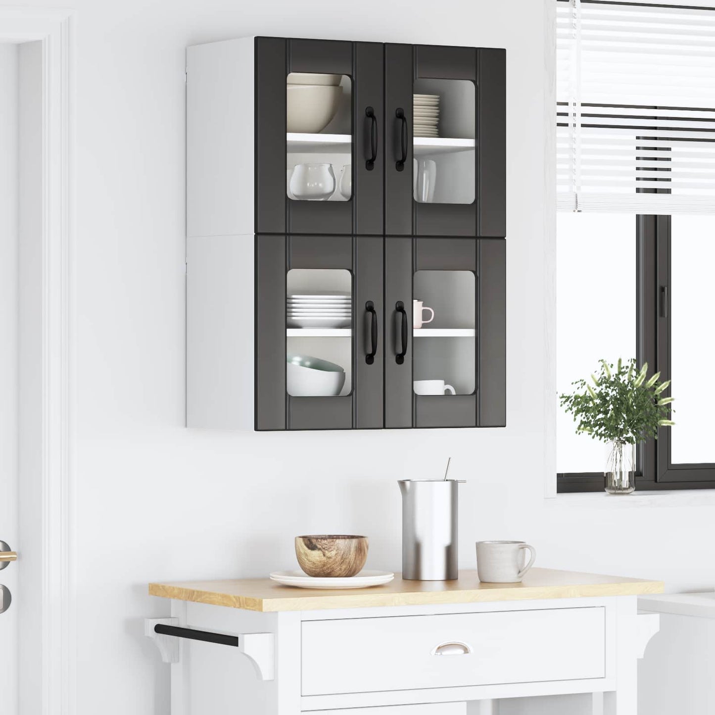 Wall Glass Cabinet LUCCA 2 pcs Black 60 x 31 x 40 cm