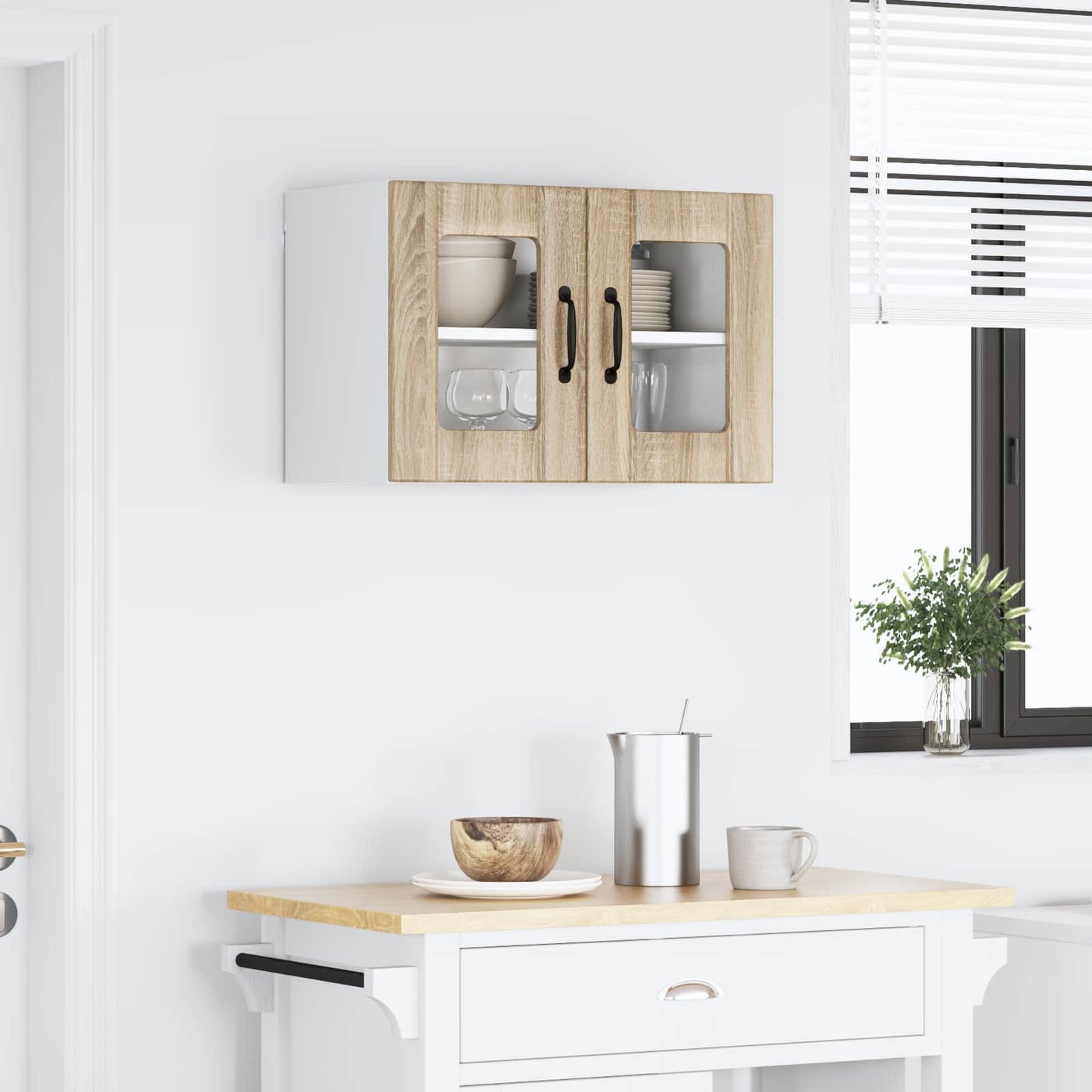 Wall Glass Cabinet LUCCA 2 pcs Sonoma Oak Engineered Wood