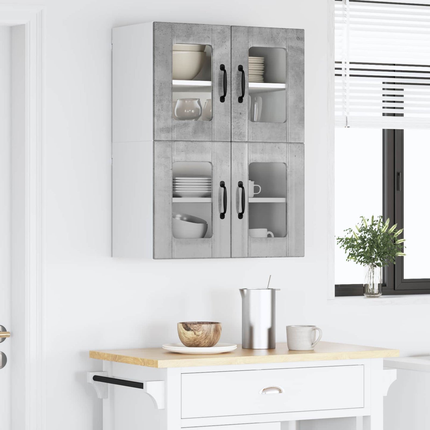 Wall Glass Cabinet LUCCA 2 pcs Concrete Grey 60 x 31 x 40 cm