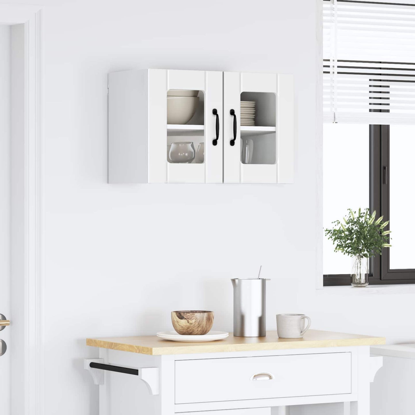 Wall Glass Cabinet LUCCA High Gloss White 60 x 31 x 40 cm
