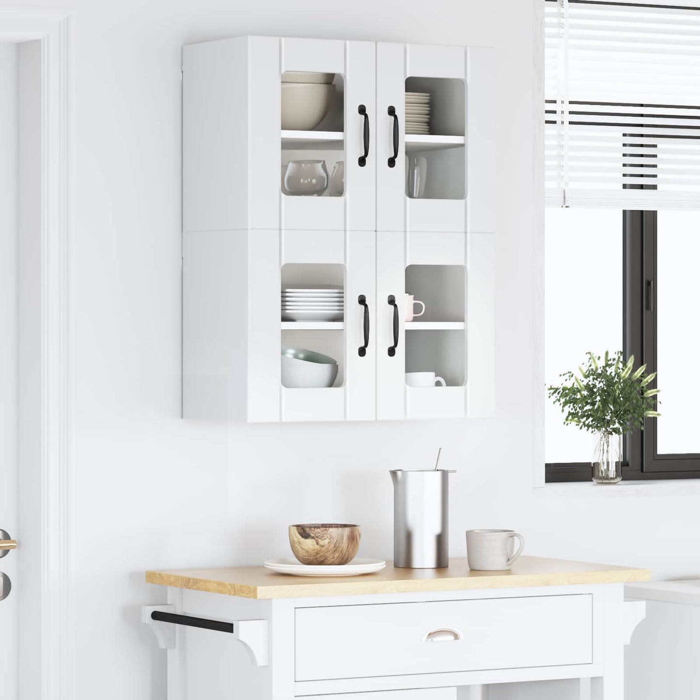 Wall Glass Cabinet LUCCA 2 pcs High Gloss White 60 x 31 x 40 cm