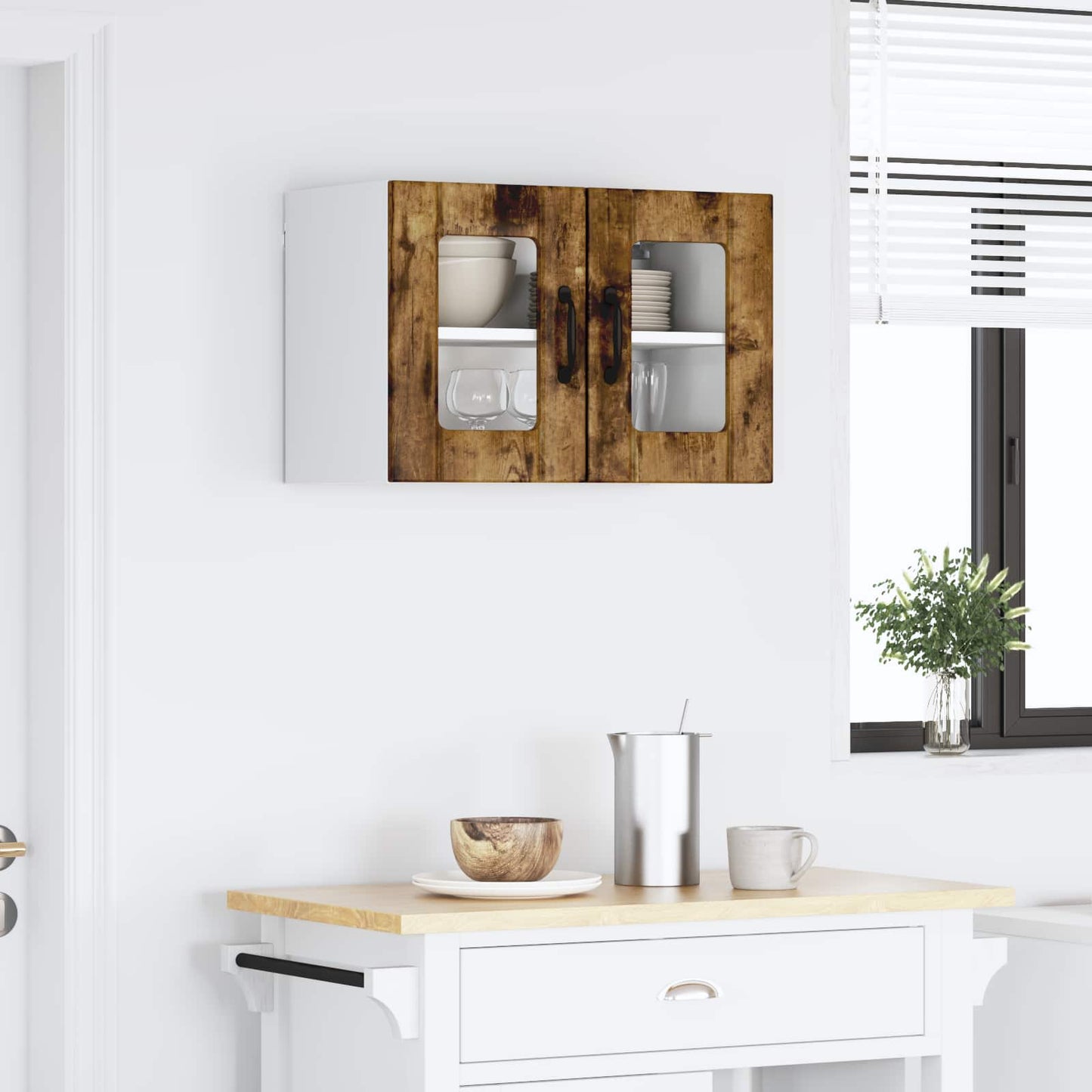 Wall Glass Cabinet LUCCA Smoked Oak 60 x 31 x 40 cm