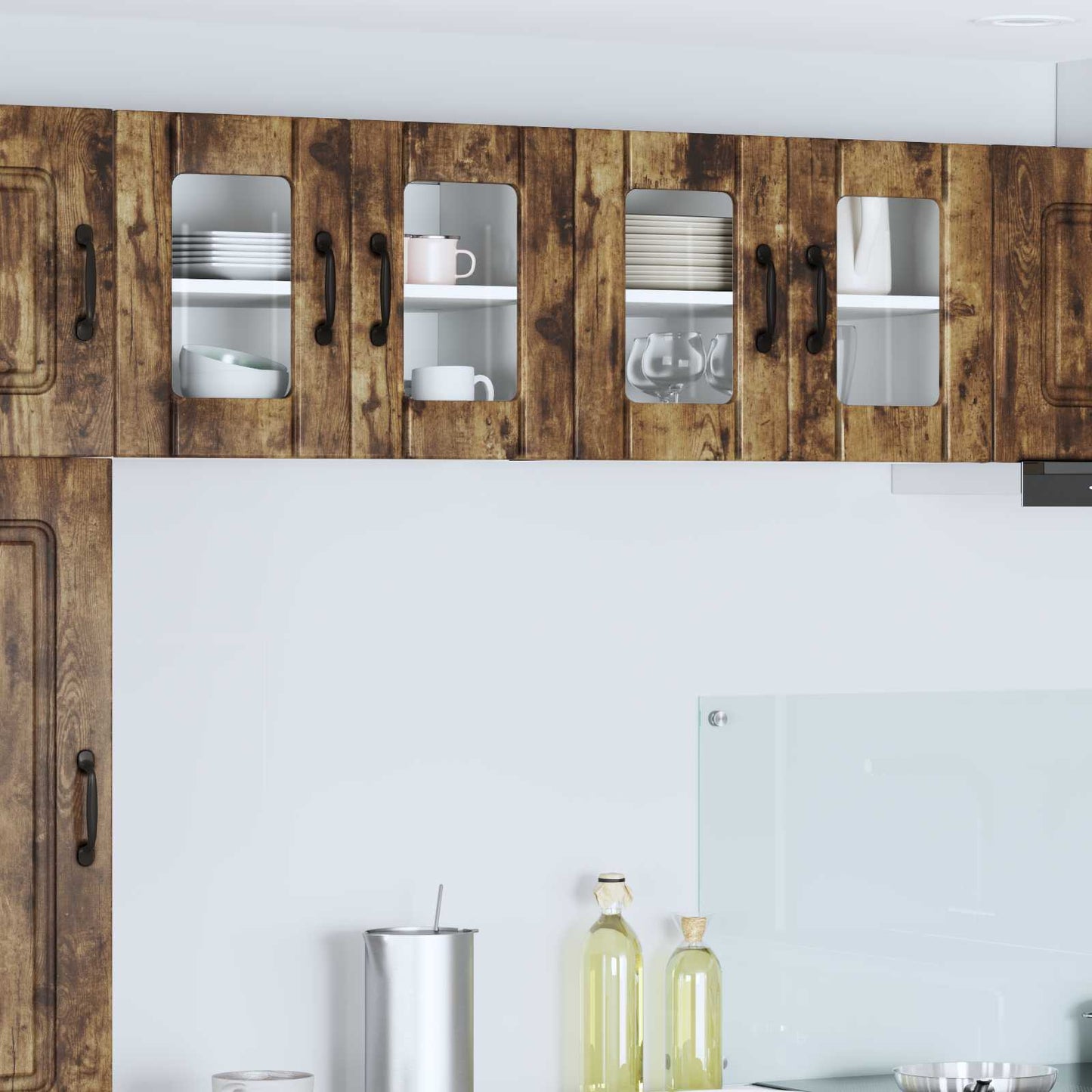 Wall Glass Cabinet LUCCA 2 pcs Smoked Oak 60 x 31 x 40 cm