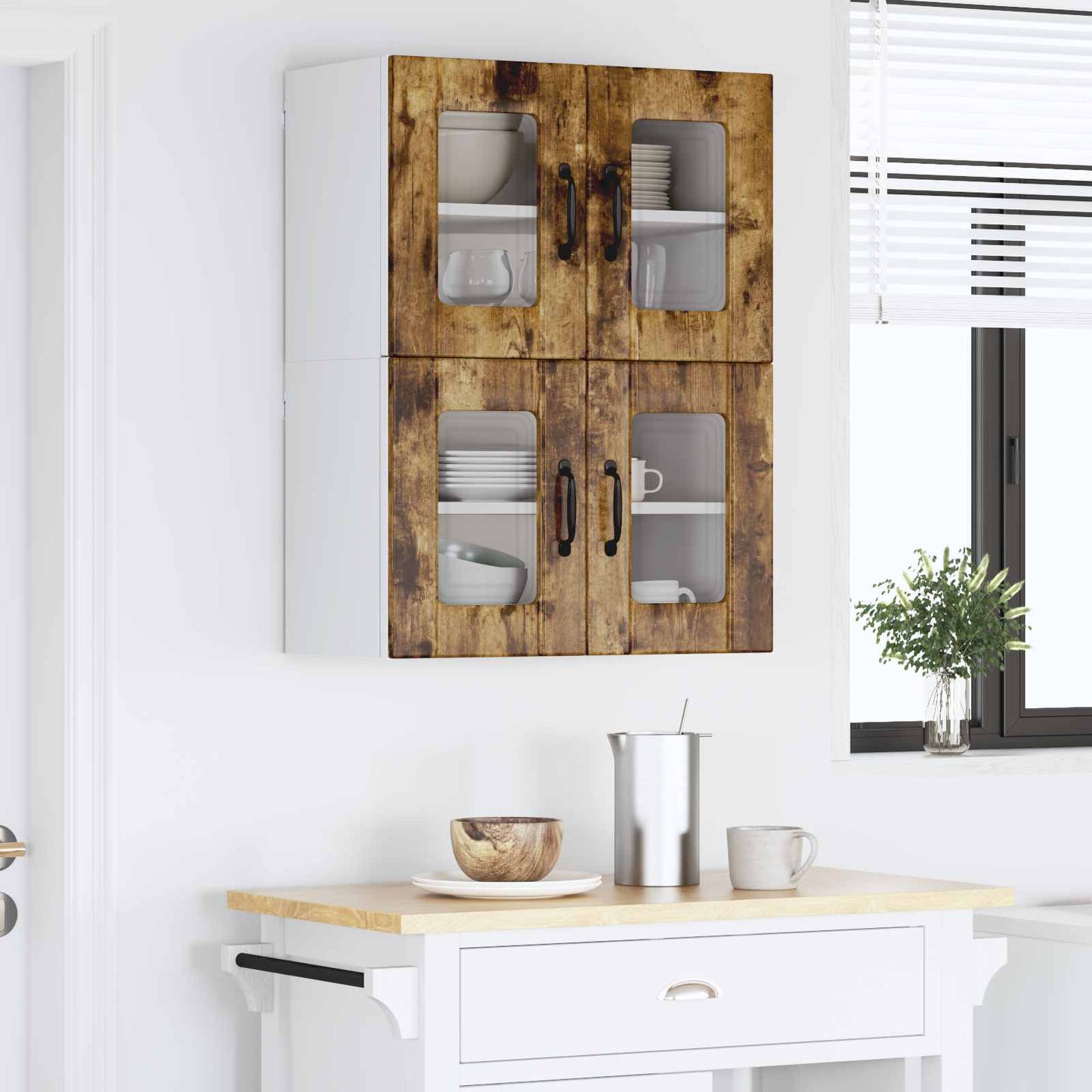 Wall Glass Cabinet LUCCA 2 pcs Smoked Oak 60 x 31 x 40 cm