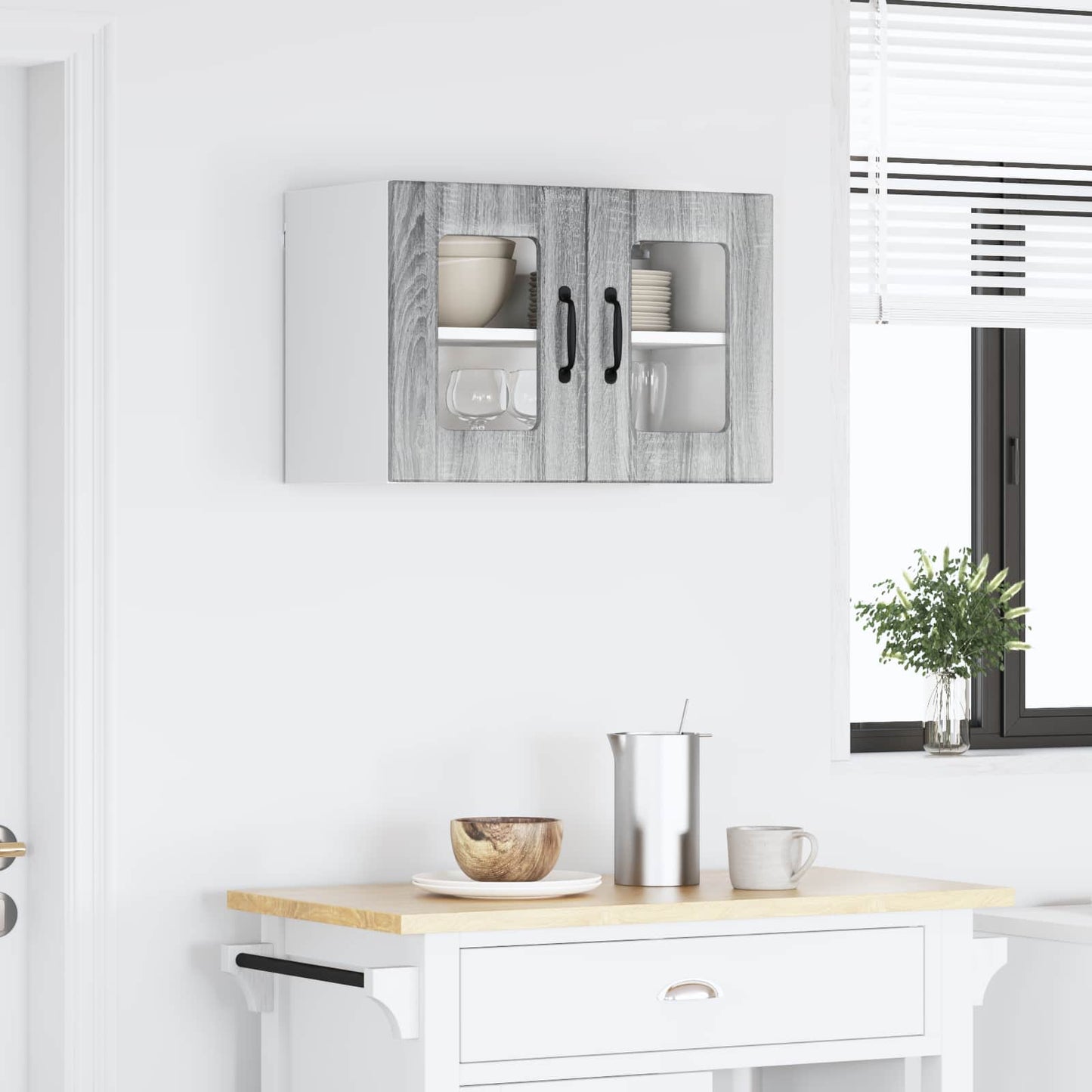 Wall Glass Cabinet LUCCA Grey Sonoma 60 x 31 x 40 cm