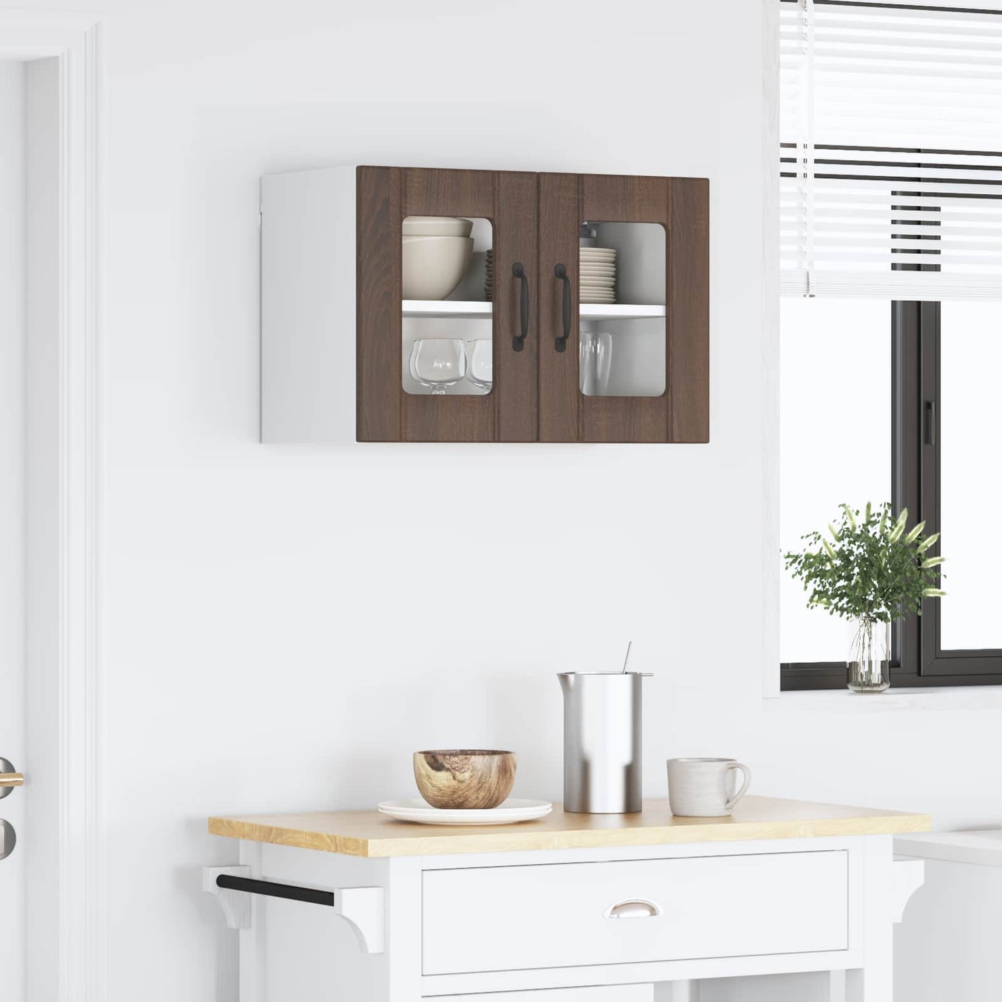 Wall Glass Cabinet LUCCA Brown Oak 60 x 31 x 40 cm