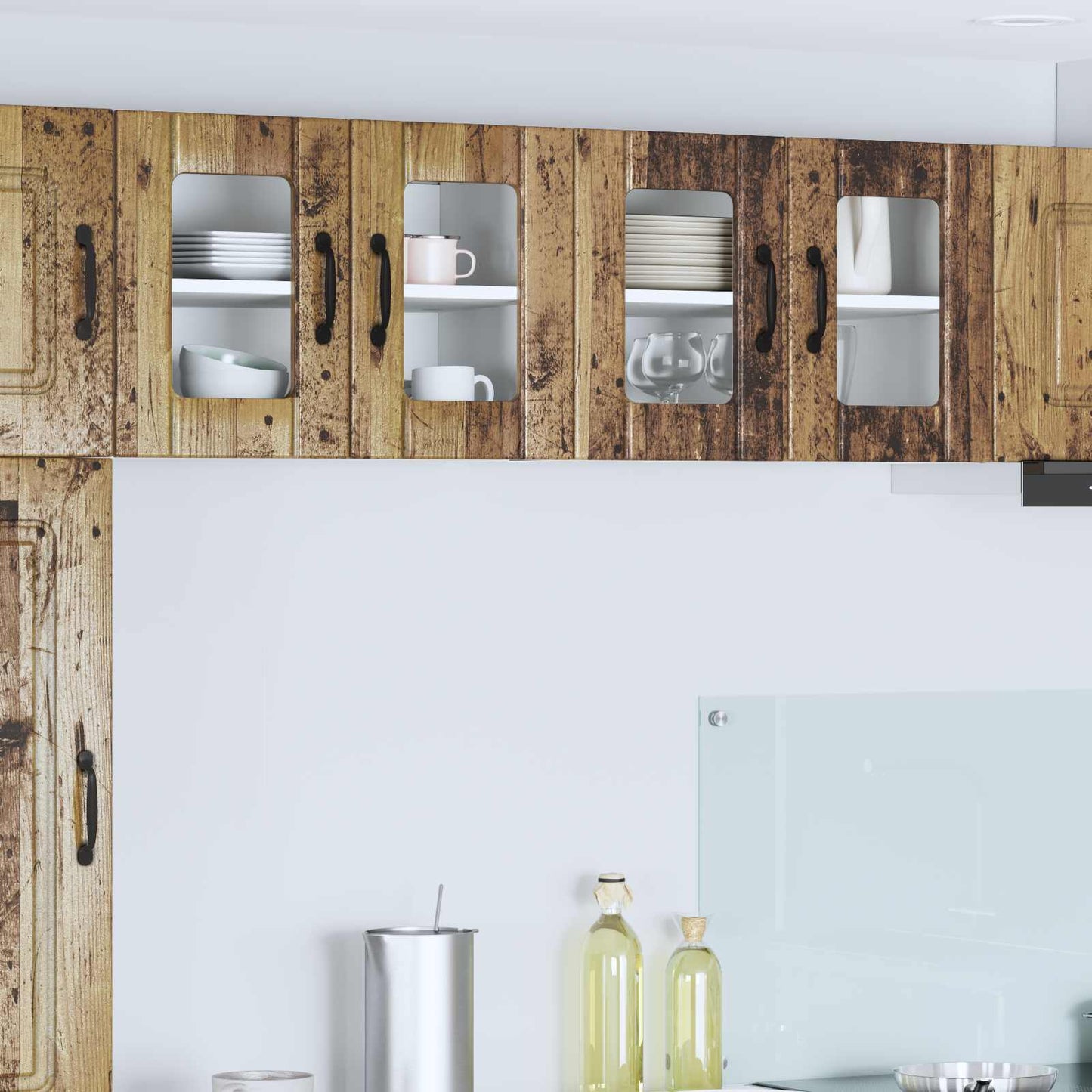 Wall Glass Cabinet LUCCA 2 pcs Old Wood 60 x 31 x 40 cm