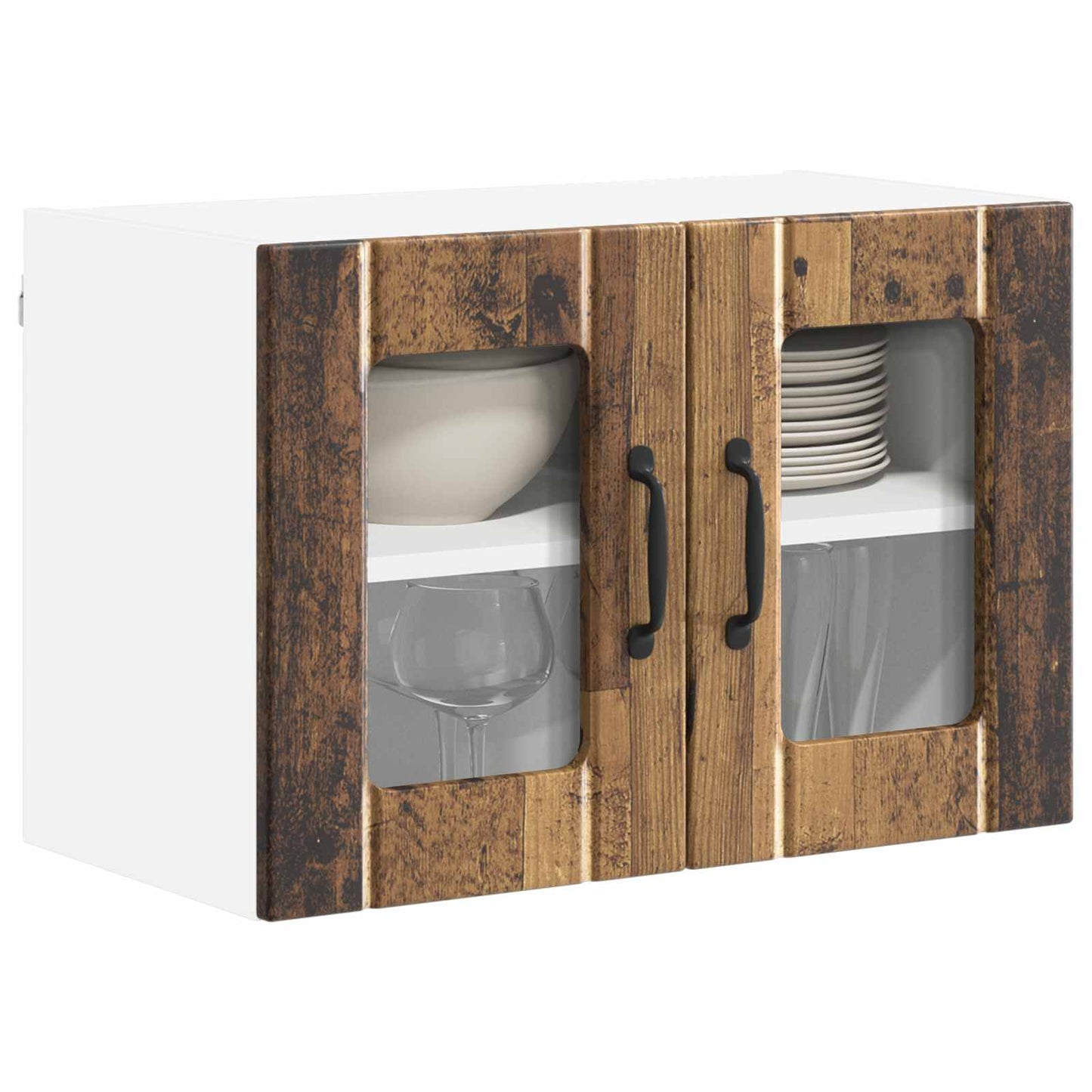 Wall Glass Cabinet LUCCA 2 pcs Old Wood 60 x 31 x 40 cm
