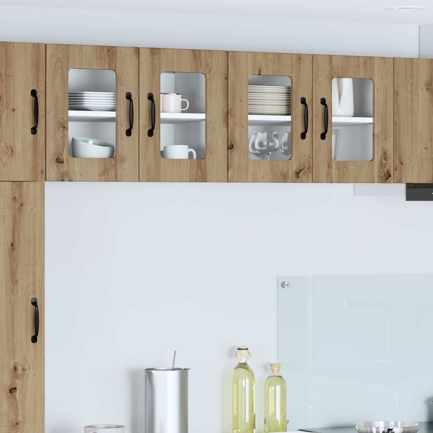 Wall Glass Cabinet LUCCA 2 pcs Artisan Oak Engineered Wood
