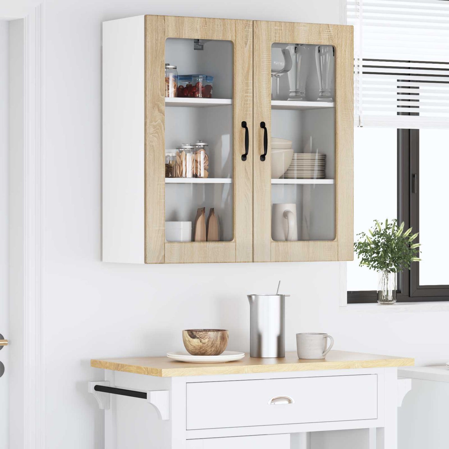 Wall Glass Cabinet LUCCA 2 pcs Sonoma Oak 40 x 31 x 80 cm
