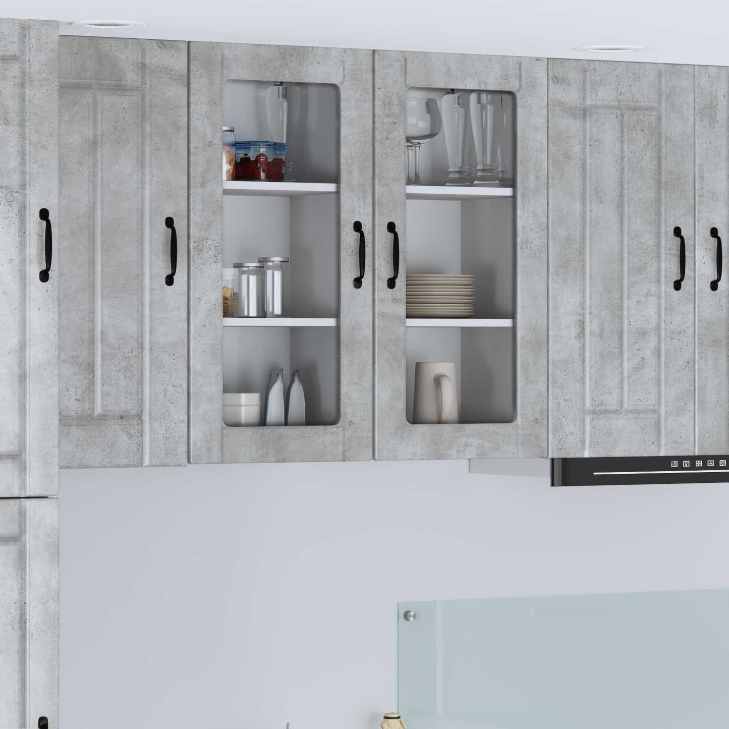 Wall Glass Cabinet LUCCA 2 pcs Concrete Grey 40 x 31 x 80 cm