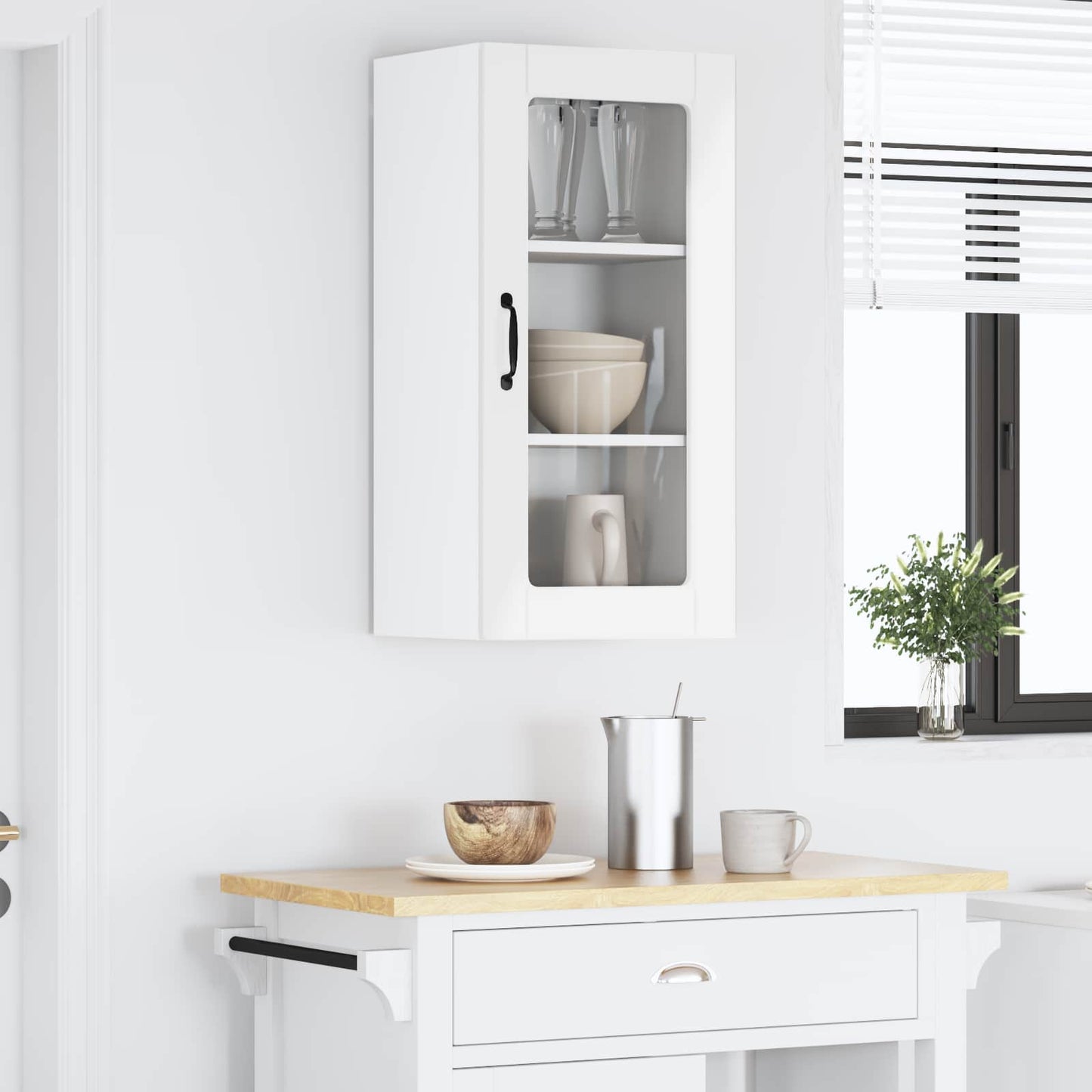 Wall Glass Cabinet LUCCA High Gloss White 40 x 31 x 80 cm
