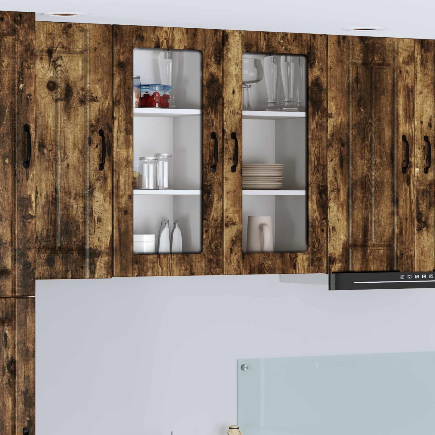 Wall Glass Cabinet LUCCA Smoked Oak 40 x 31 x 80 cm