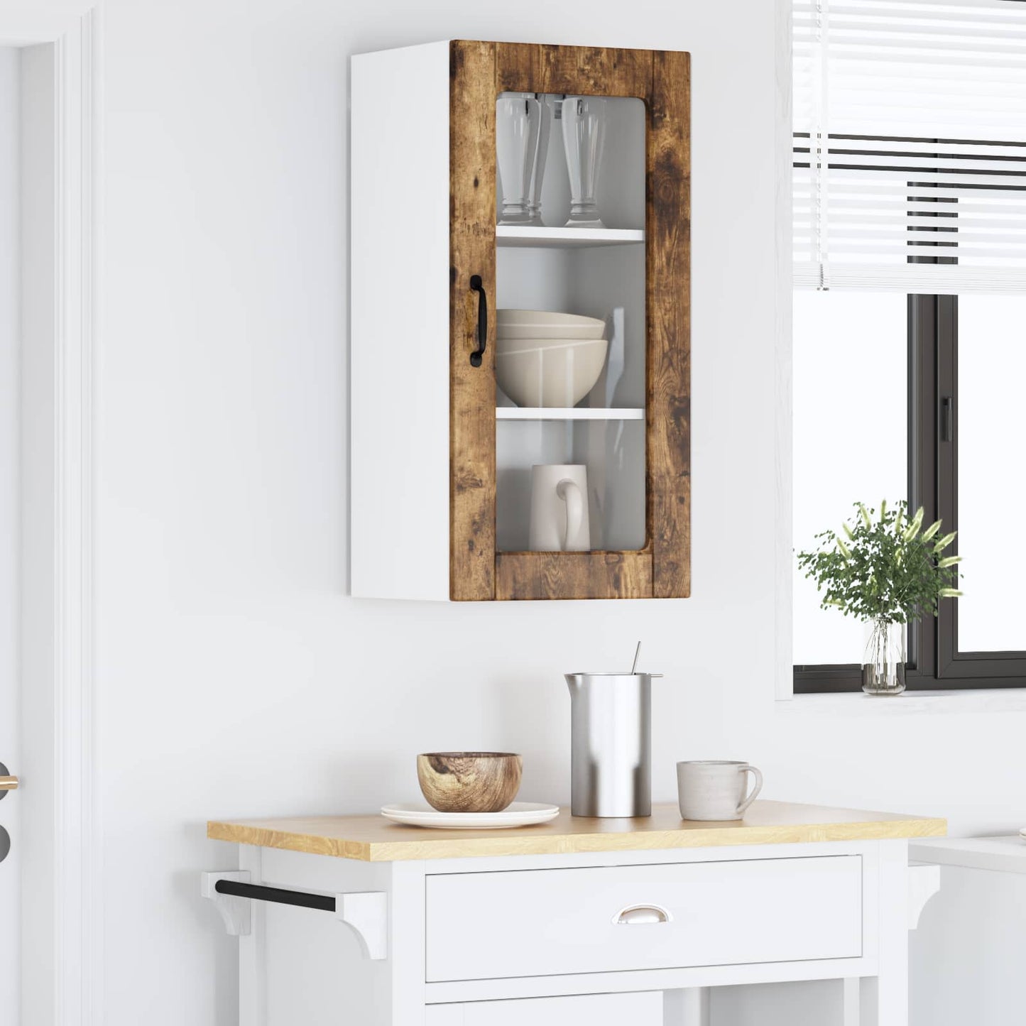 Wall Glass Cabinet LUCCA Smoked Oak 40 x 31 x 80 cm