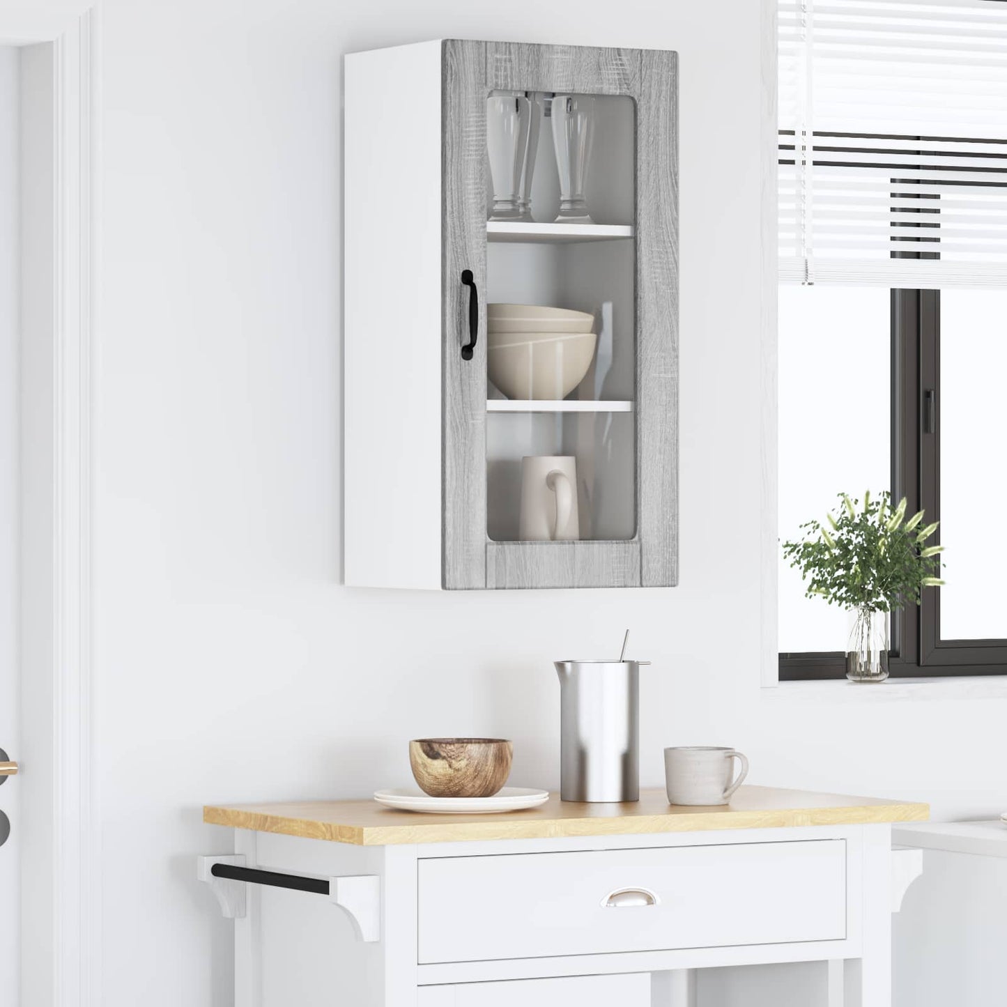 Wall Glass Cabinet LUCCA Grey Sonoma 40 x 31 x 80 cm