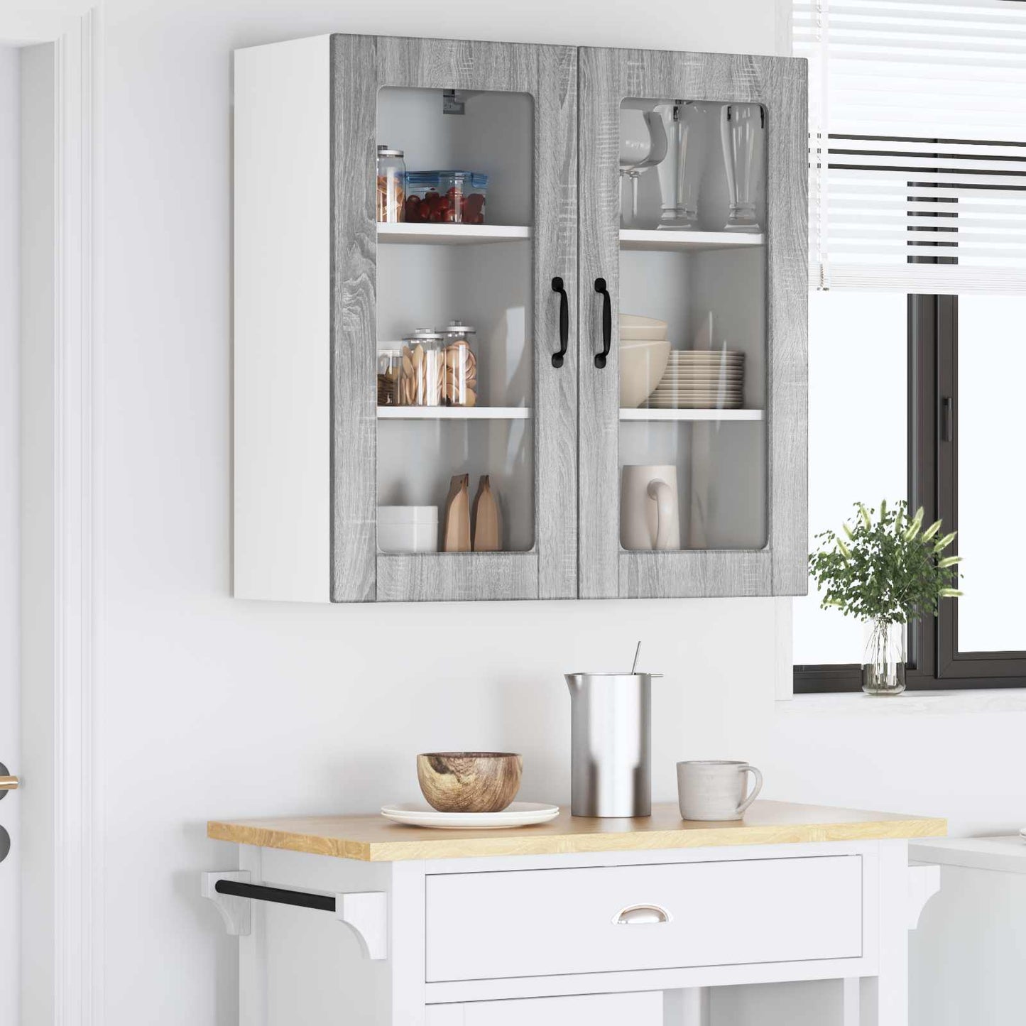 Wall Glass Cabinet LUCCA 2 pcs Grey Sonoma 40 x 31 x 80 cm