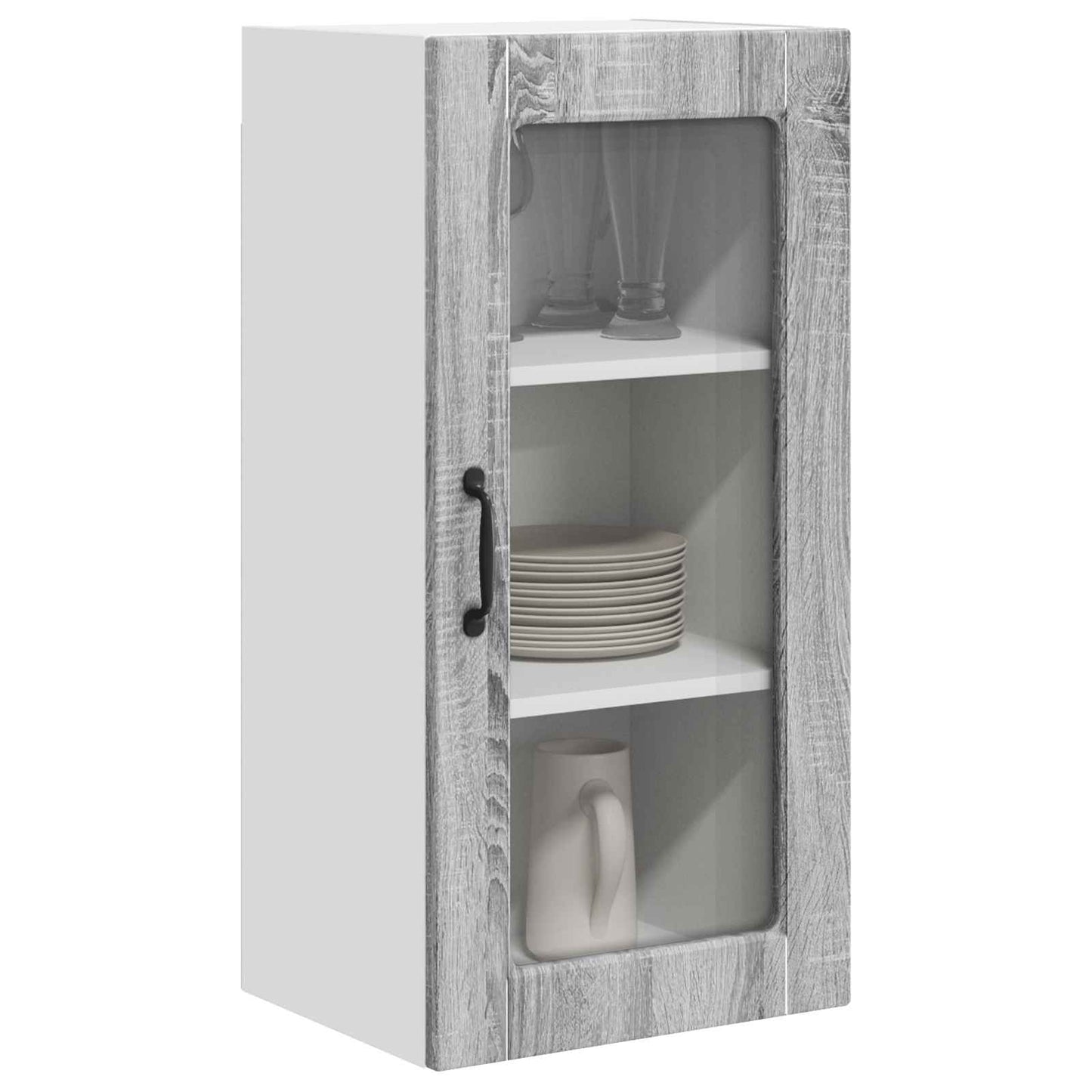 Wall Glass Cabinet LUCCA 2 pcs Grey Sonoma Engineered Wood