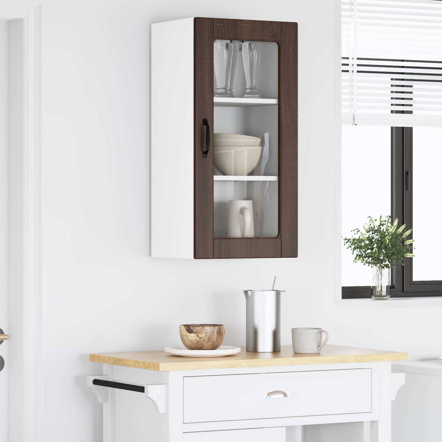 Wall Glass Cabinet LUCCA Brown Oak 40 x 31 x 80 cm