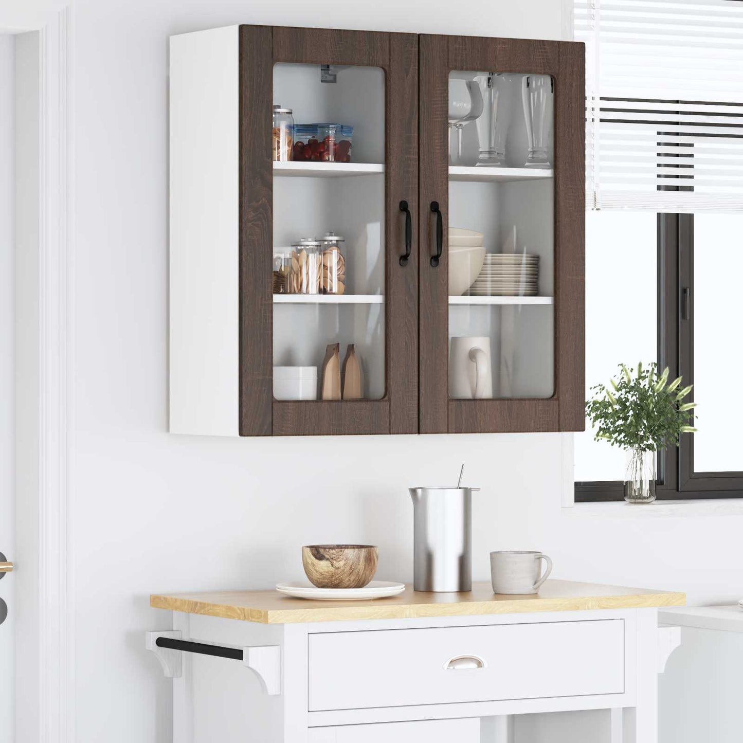 Wall Glass Cabinet LUCCA 2 pcs Brown Oak 40 x 31 x 80 cm