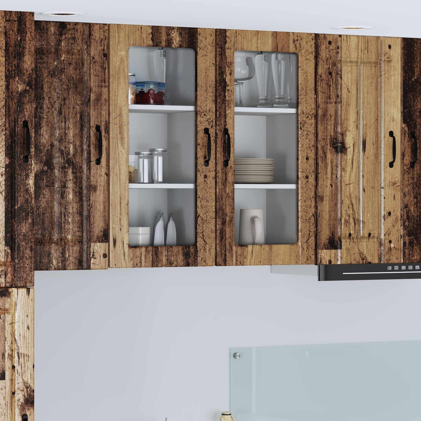 Wall Glass Cabinet LUCCA 2 pcs Old Wood 40 x 31 x 80 cm
