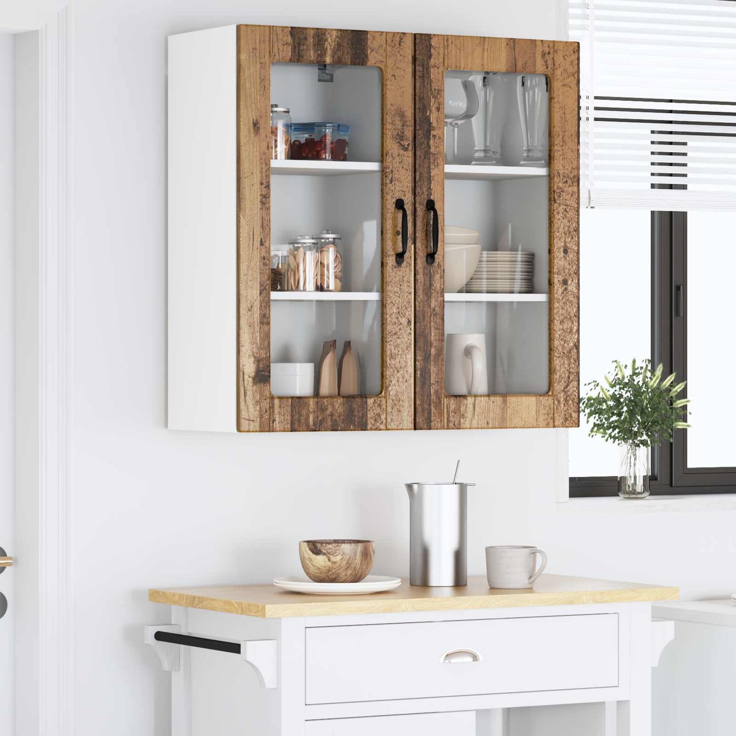 Wall Glass Cabinet LUCCA 2 pcs Old Wood 40 x 31 x 80 cm