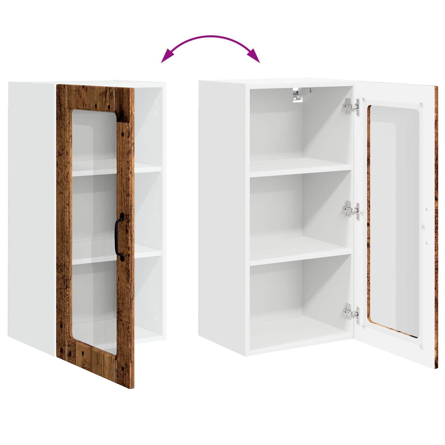 Wall Glass Cabinet LUCCA 2 pcs Old Wood 40 x 31 x 80 cm