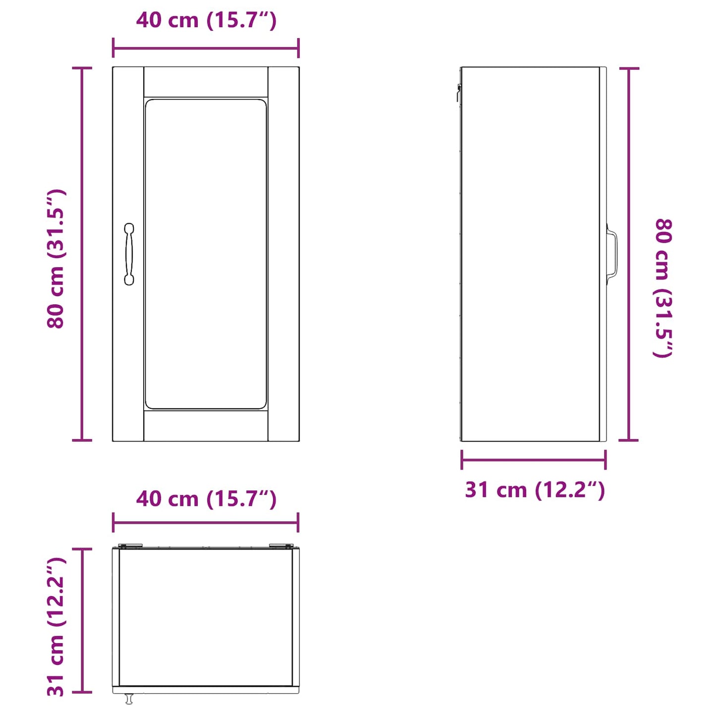 Wall Glass Cabinet LUCCA 2 pcs Old Wood 40 x 31 x 80 cm