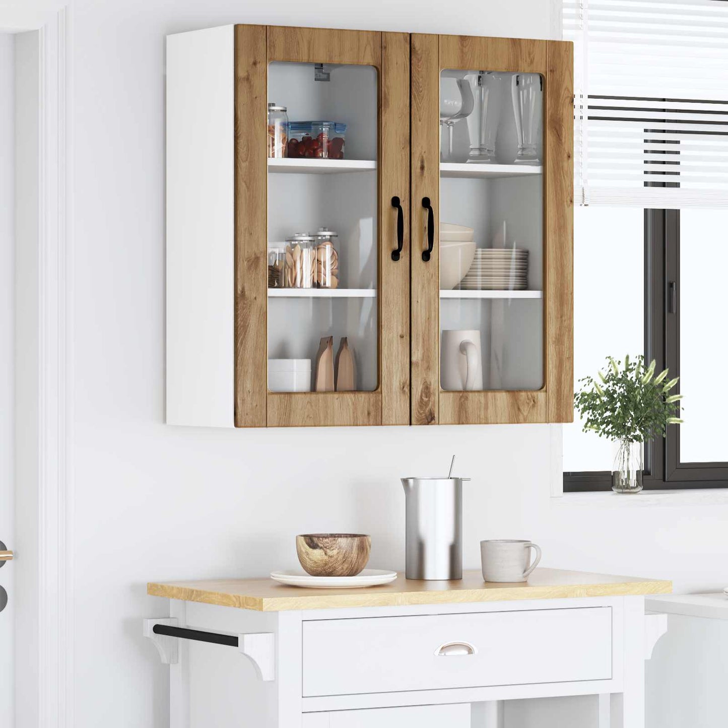Wall Glass Cabinet LUCCA 2 pcs Artisan Oak Engineered Wood