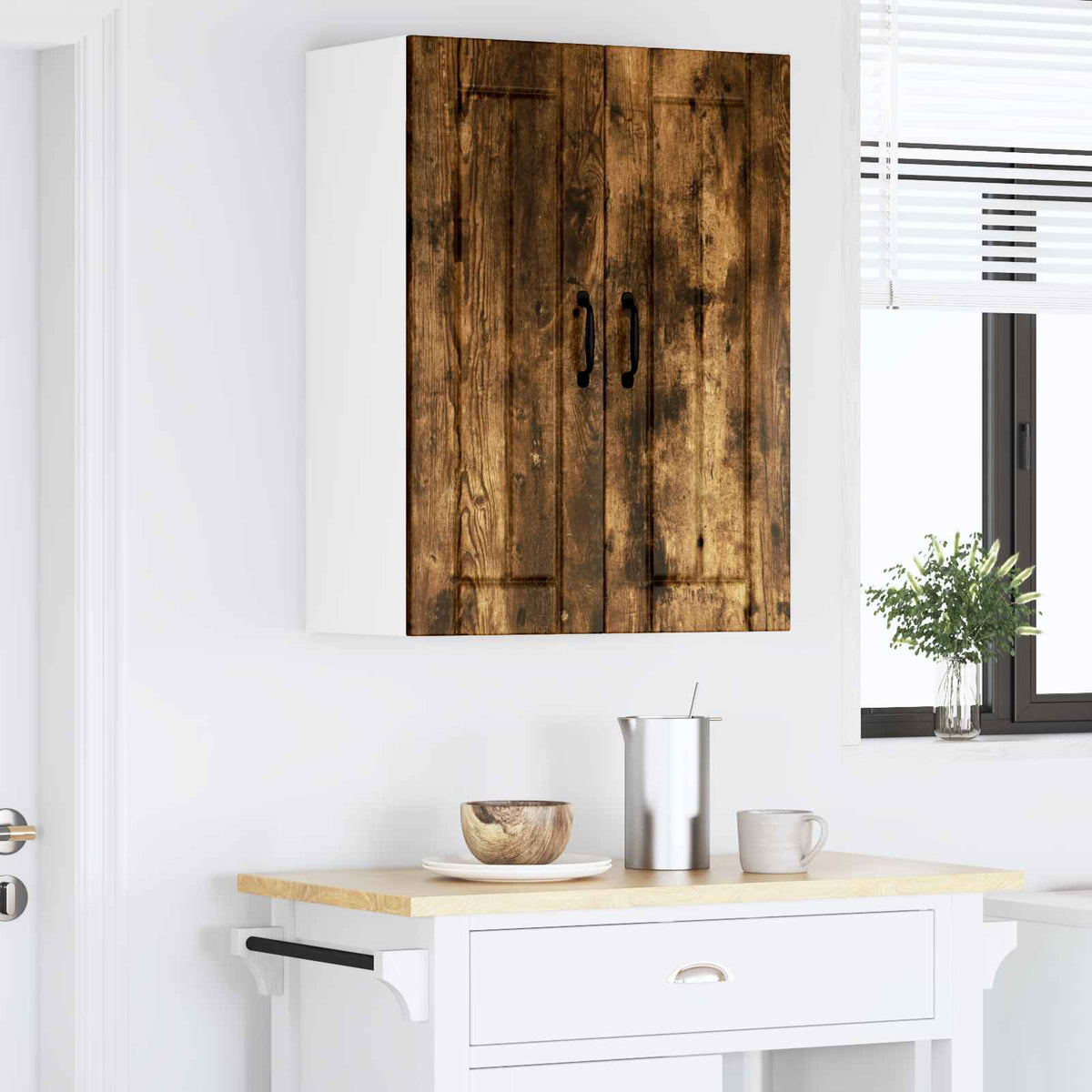 Wall Glass Cabinet LUCCA Smoked Oak 60 x 31 x 80 cm