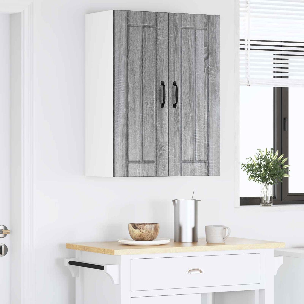 Wall Glass Cabinet LUCCA Grey Sonoma 60 x 31 x 80 cm