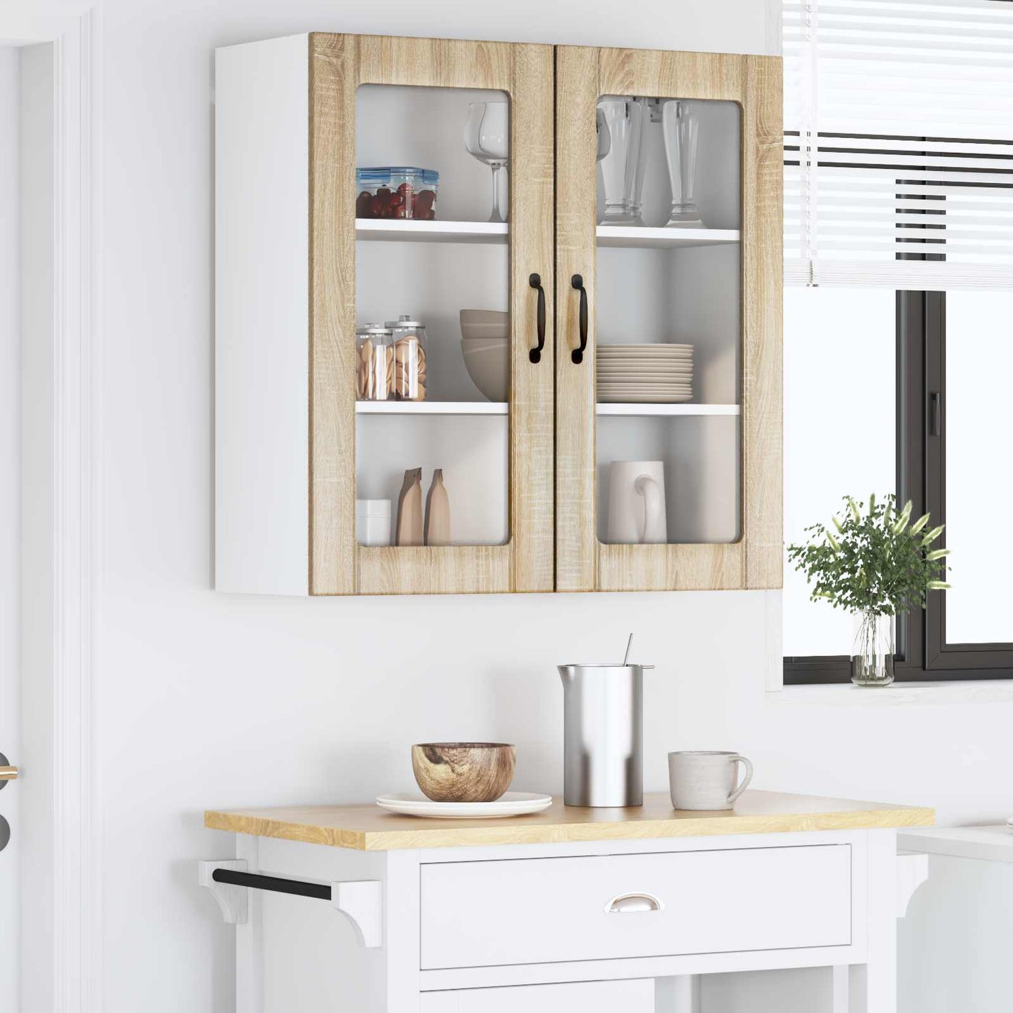 Wall Glass Cabinet LUCCA Sonoma Oak 80 x 31 x 80 cm